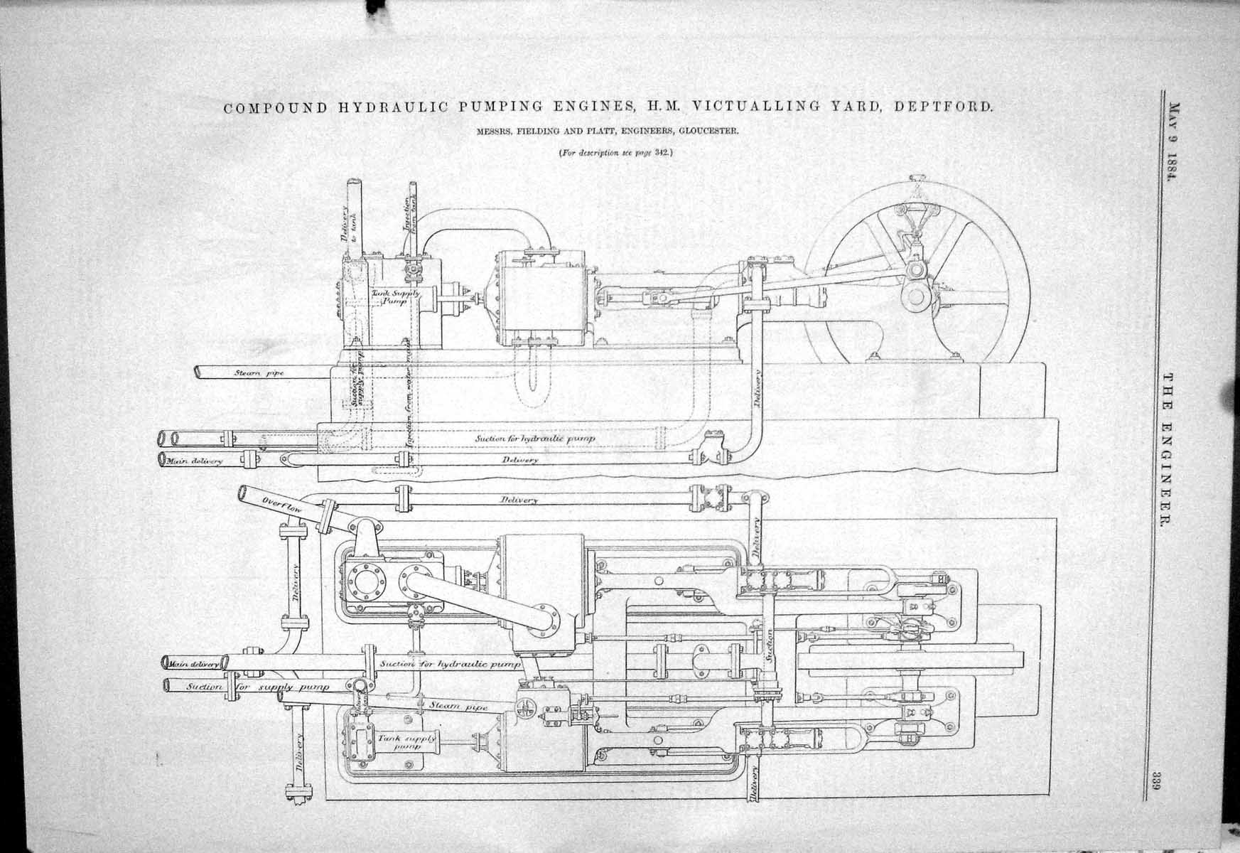 Antique Print 1884 Pumping Engines Victualling Yard Deptford Fielding Platt