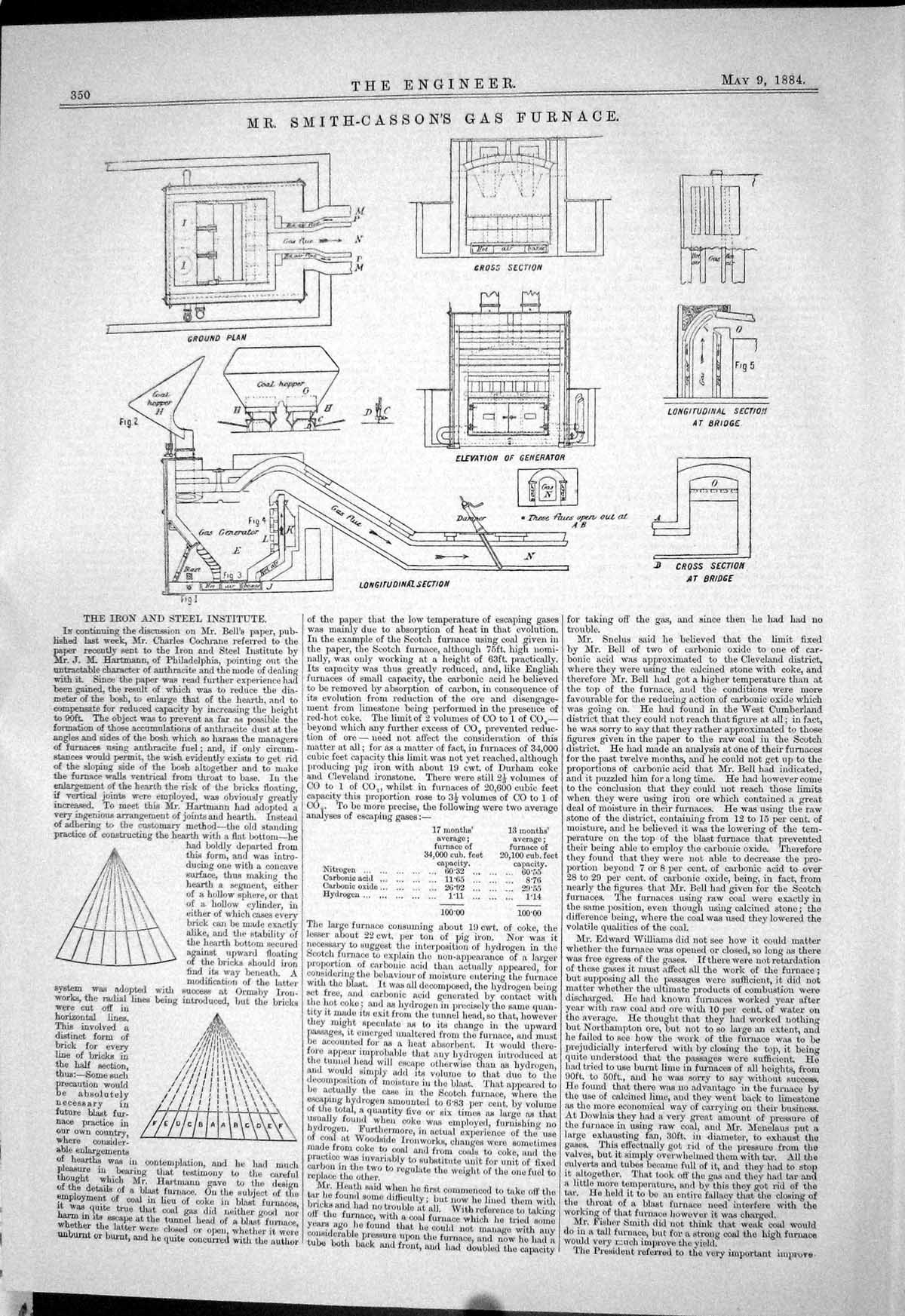 Antique Print 1884 Smith-Casson Gas Furnace Ground Plan Diagrams Generator 19th