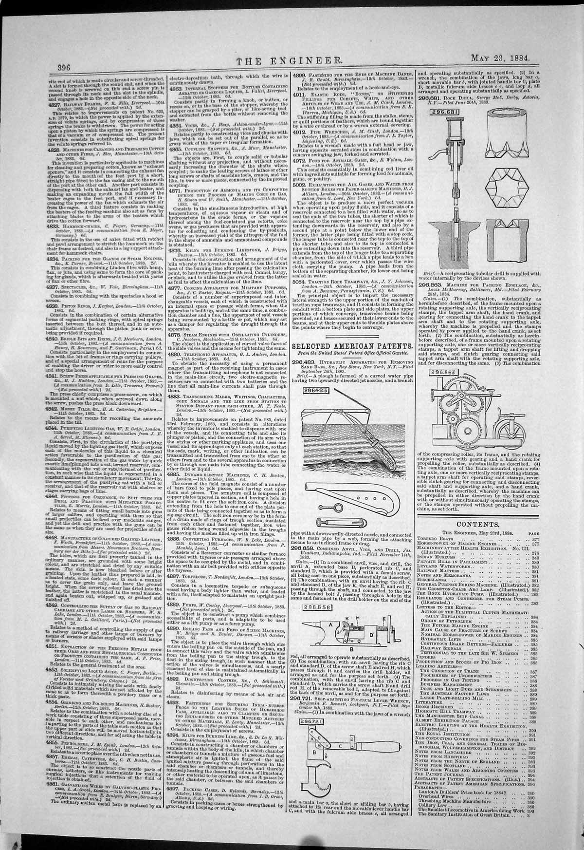 Old Print Engineering 1884 American Patents Bennett Stone Mcmurray Derby 19th