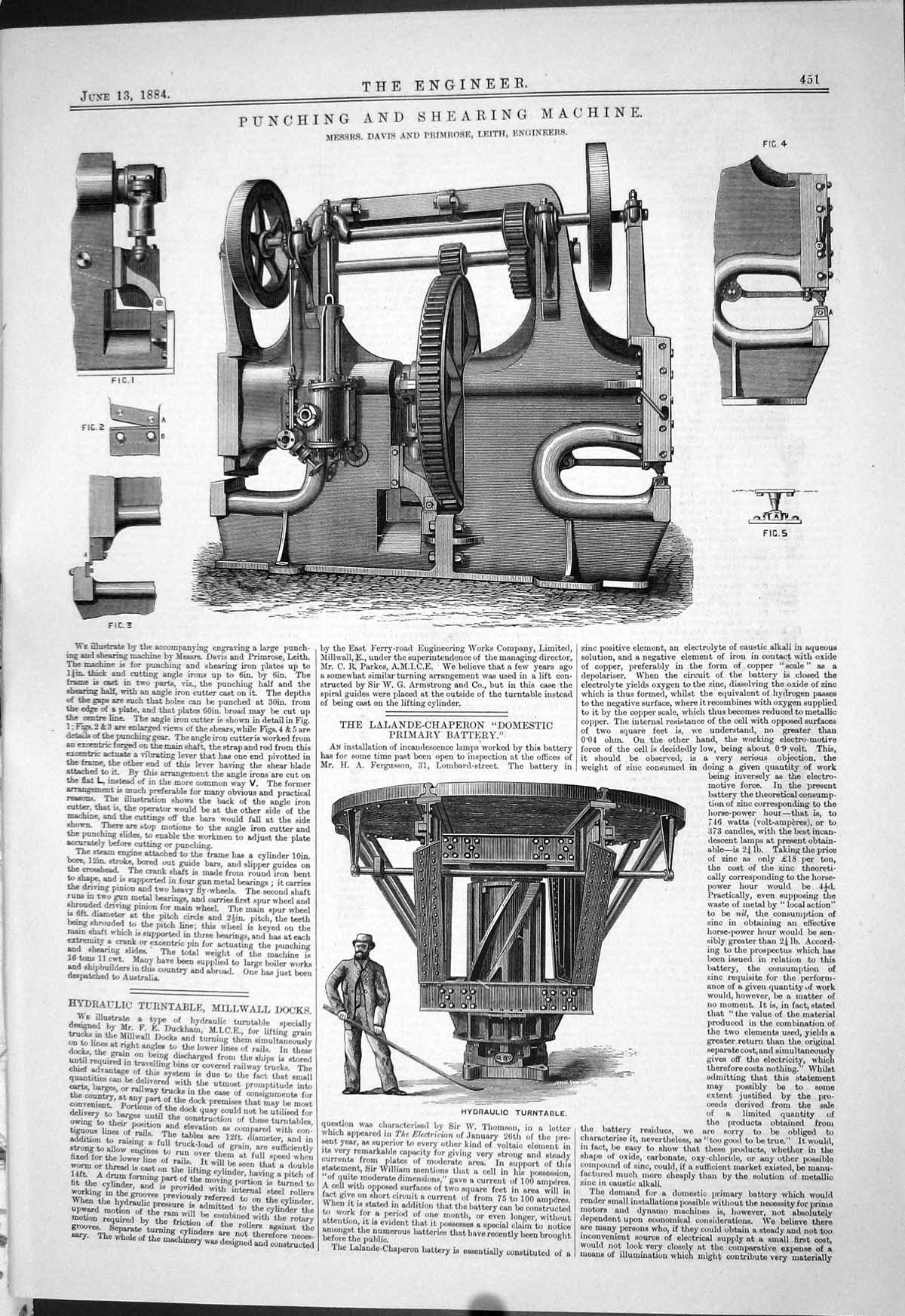 Antique Print Punching Shearing Machine Davis Primrose Leith 1884 Turntable
