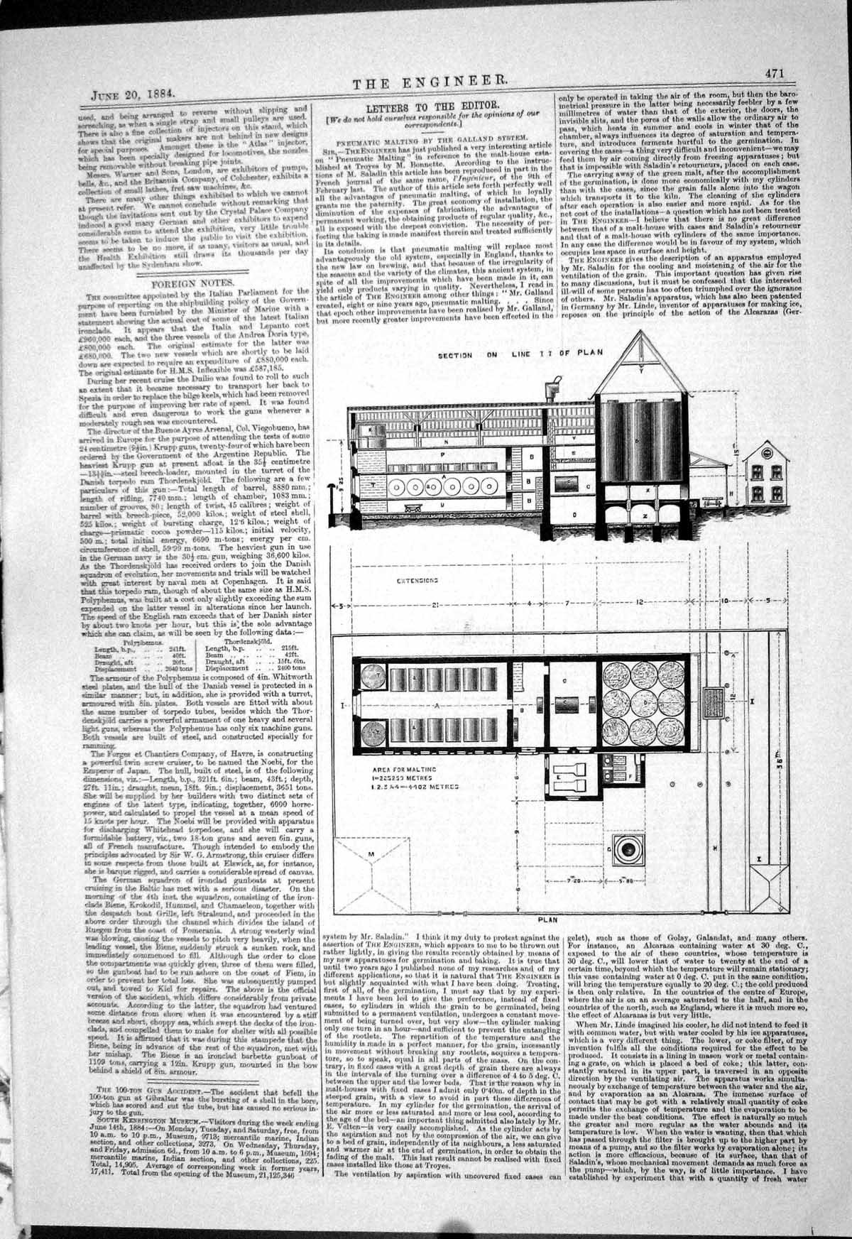 Antique Print 1884 Pneumatic Malting Galland System Leakage Torpedo Boilers