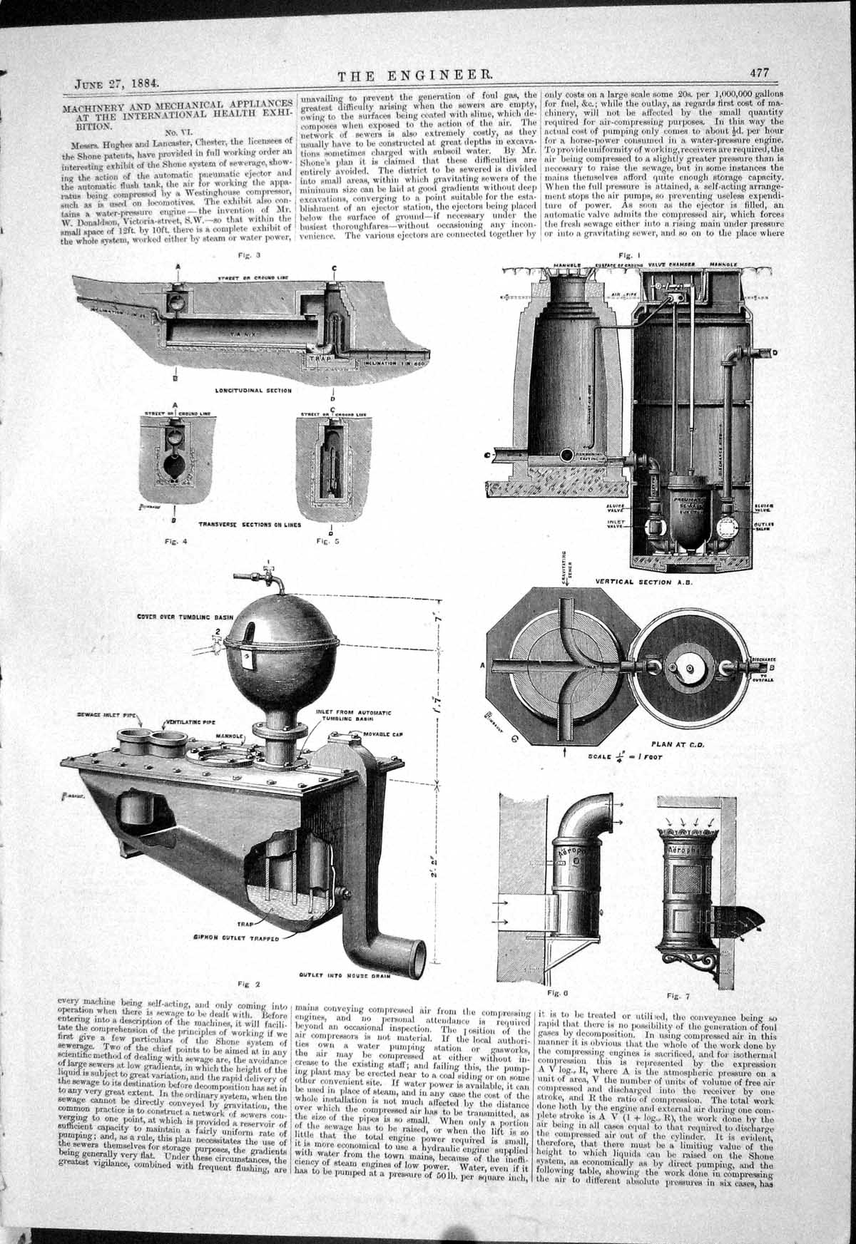 Old Print 1884 Machinery International Health Exhibition Hughes Lancaster 19th