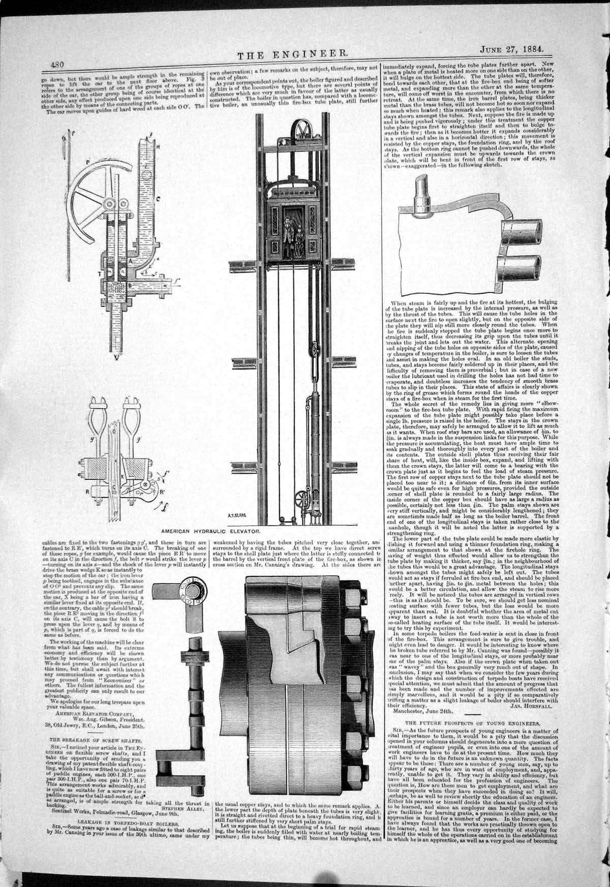 Old Engineering 1884 American Hydraulic Elevator Machinery Instrument Victorian