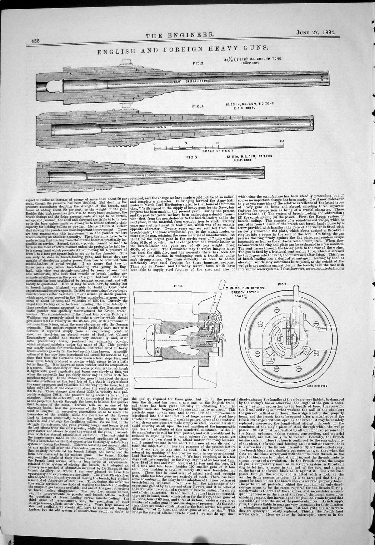 Old Engineering 1884 English Foreign Heavy Guns War Weapons Breech Ac Victorian