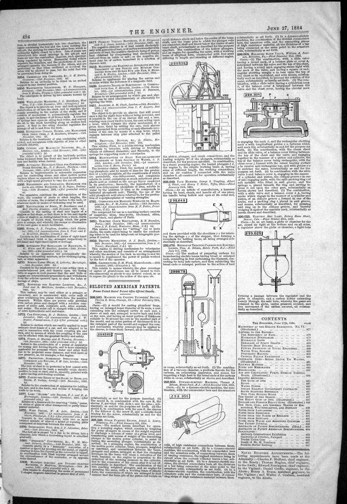 Antique Print 1884 American Patents Heiss Lowry Edison Flack Heller Pearson