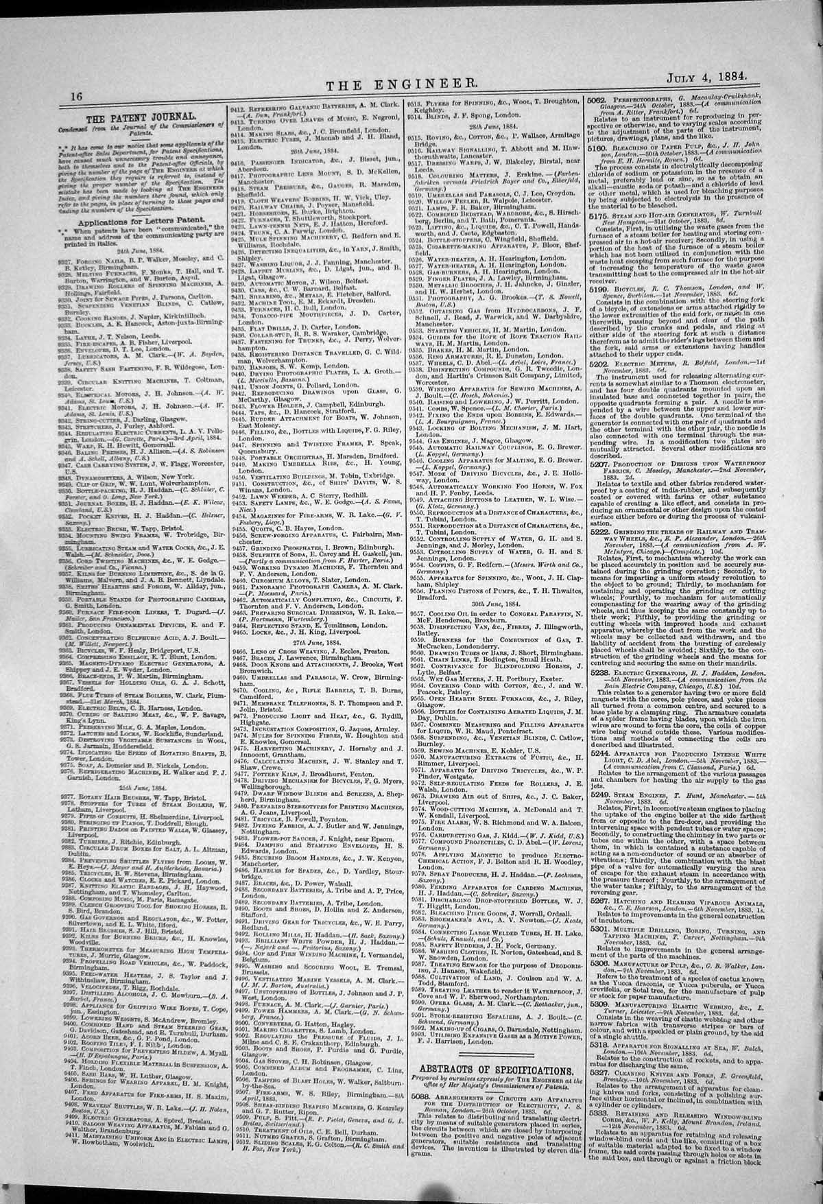 Old Print Patents Journal Sheffield England Scotland American Wales 1883 19th
