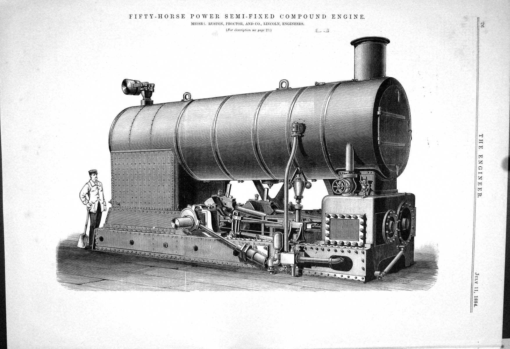 Old Fifty-Horse Power Semi-Fixed Compound Engine Ruston Proctor 1883 Victorian