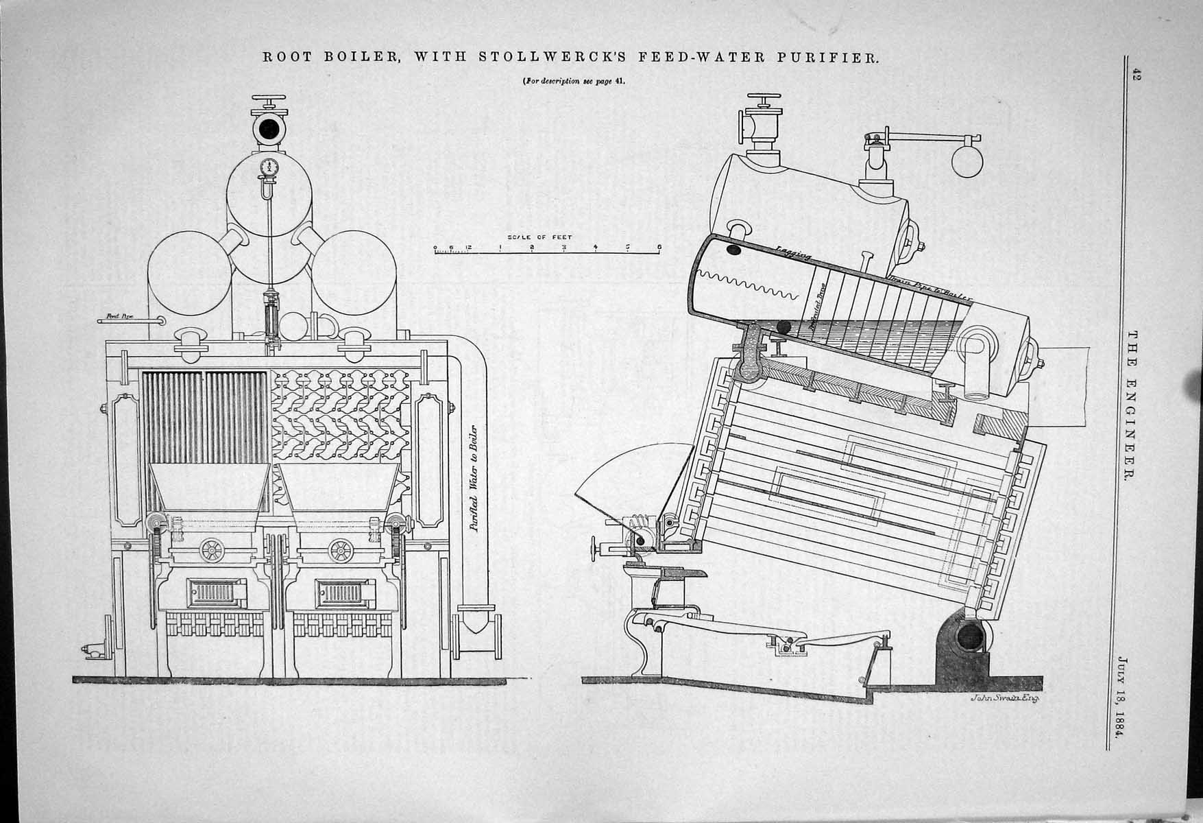 Old Print Root Boiler Stollwerck Purifier Feed-Water Thrasher Spring 1883 19th