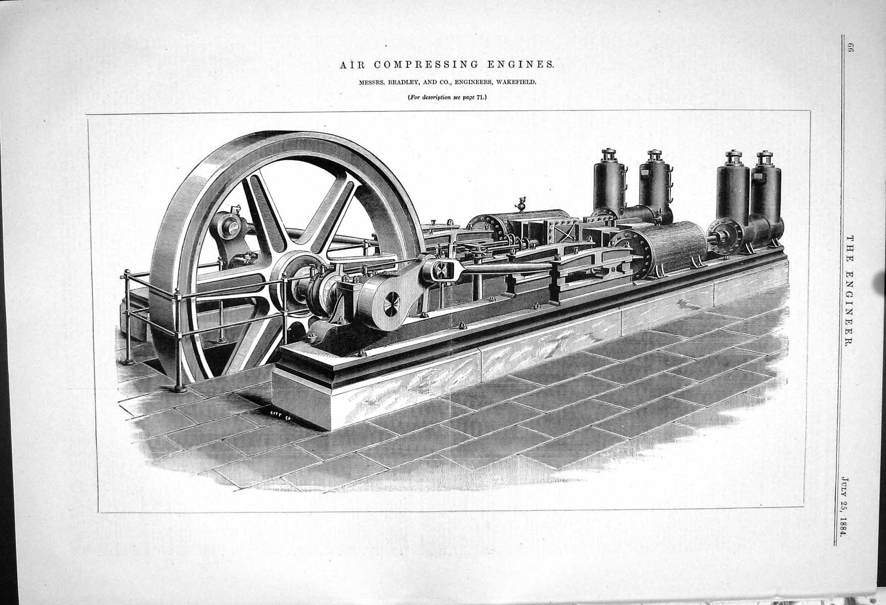 Old *6054 Air Compressing Engines Bradley Wakefield 1883 Illustration
