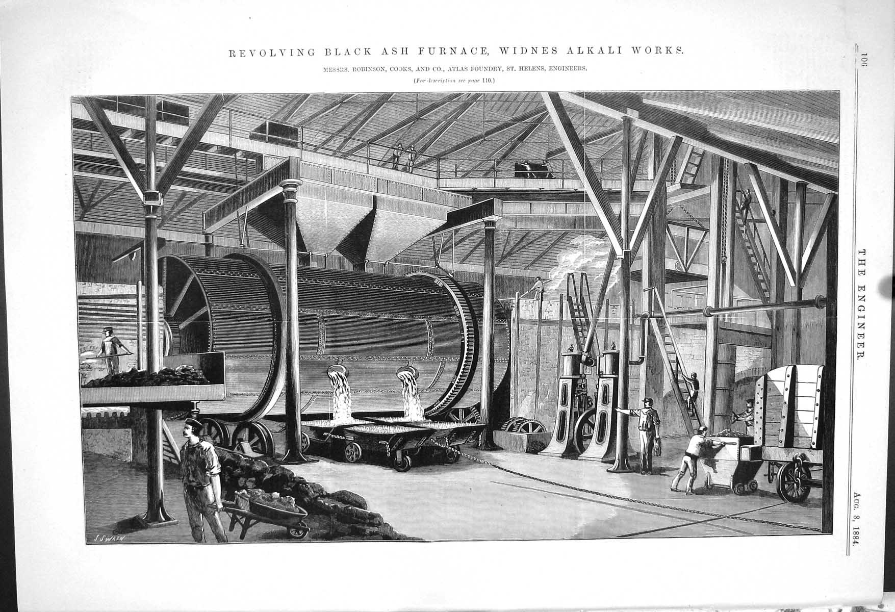 Old Print Revolving Black Ash Furnace Widnes Alkali Works St. Helens 1883 19th