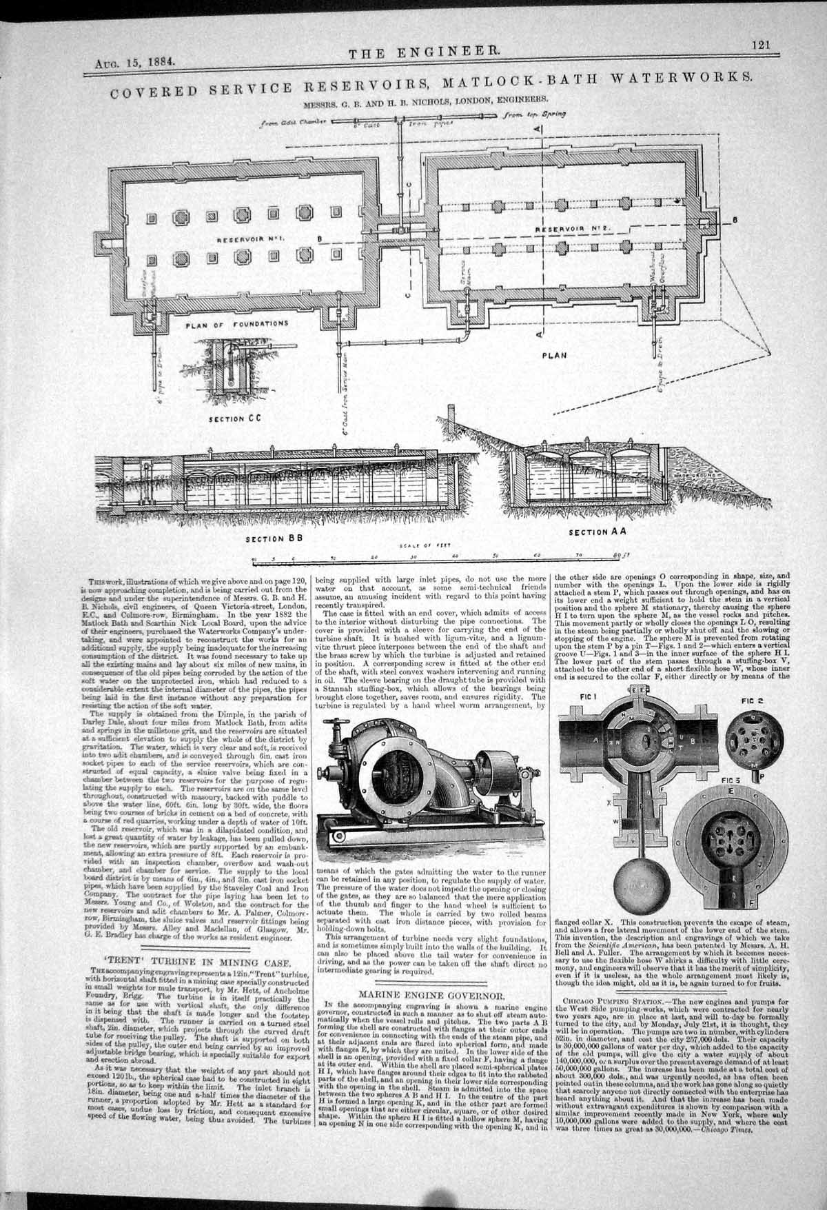 Old Print Covered Service Reservoirs Matlock Bath Waterworks 1883 Nichols 19th