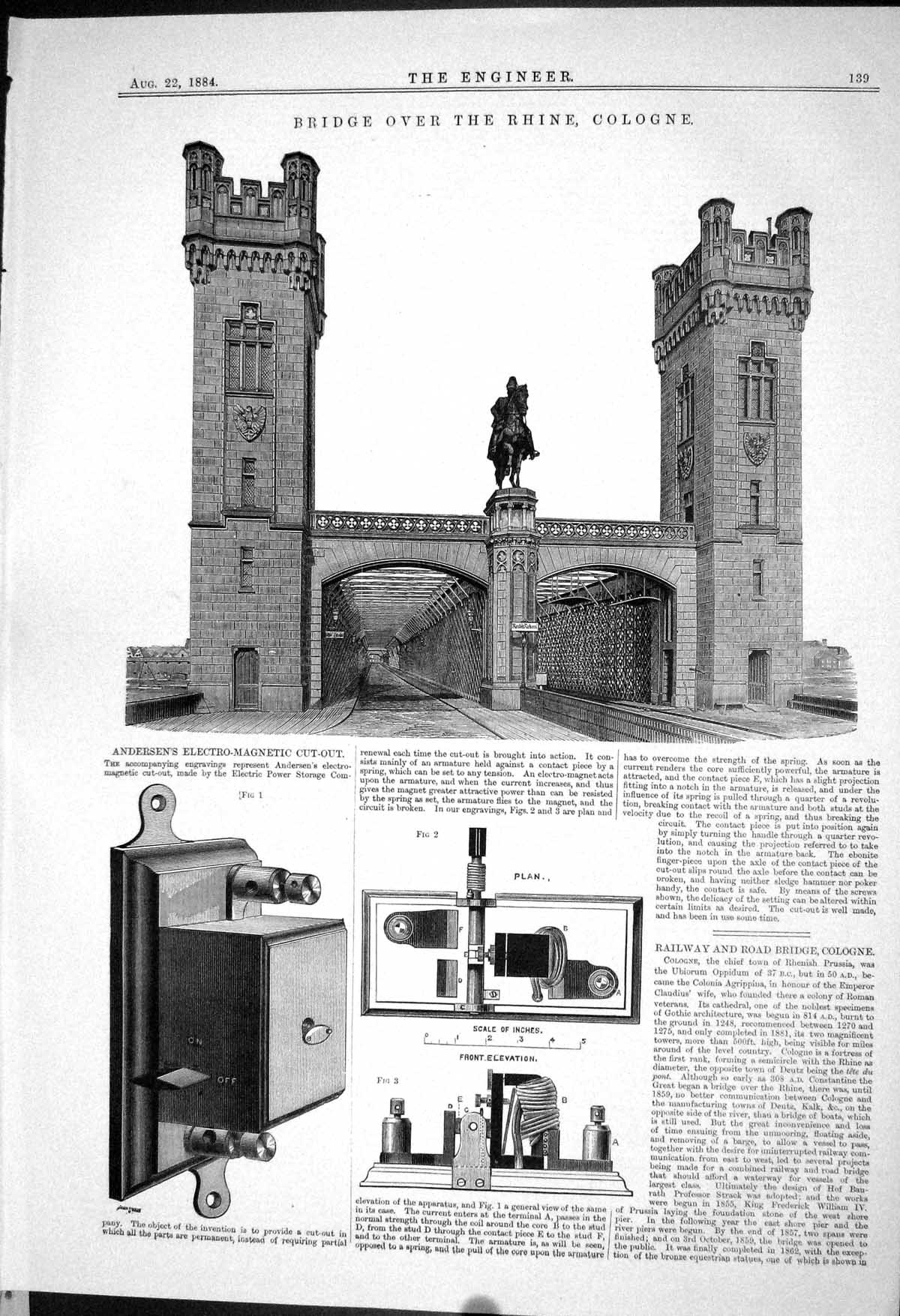 Old *6088 Bridge Rhine Cologne Andersen Electro-Magnetic Cut-Out Rail