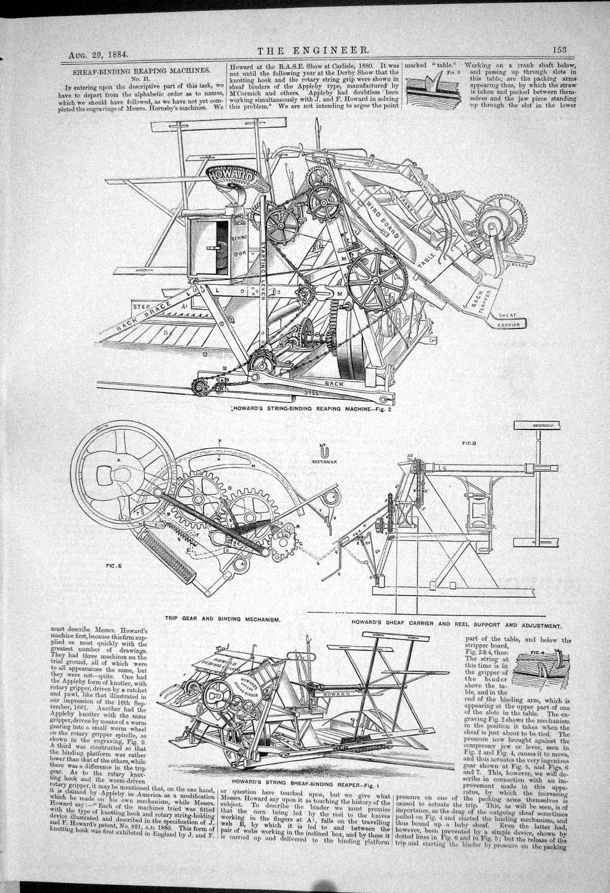 Old Print *6260 Sheaf-Binding Reaping Machine Howard 1883 String-Binding