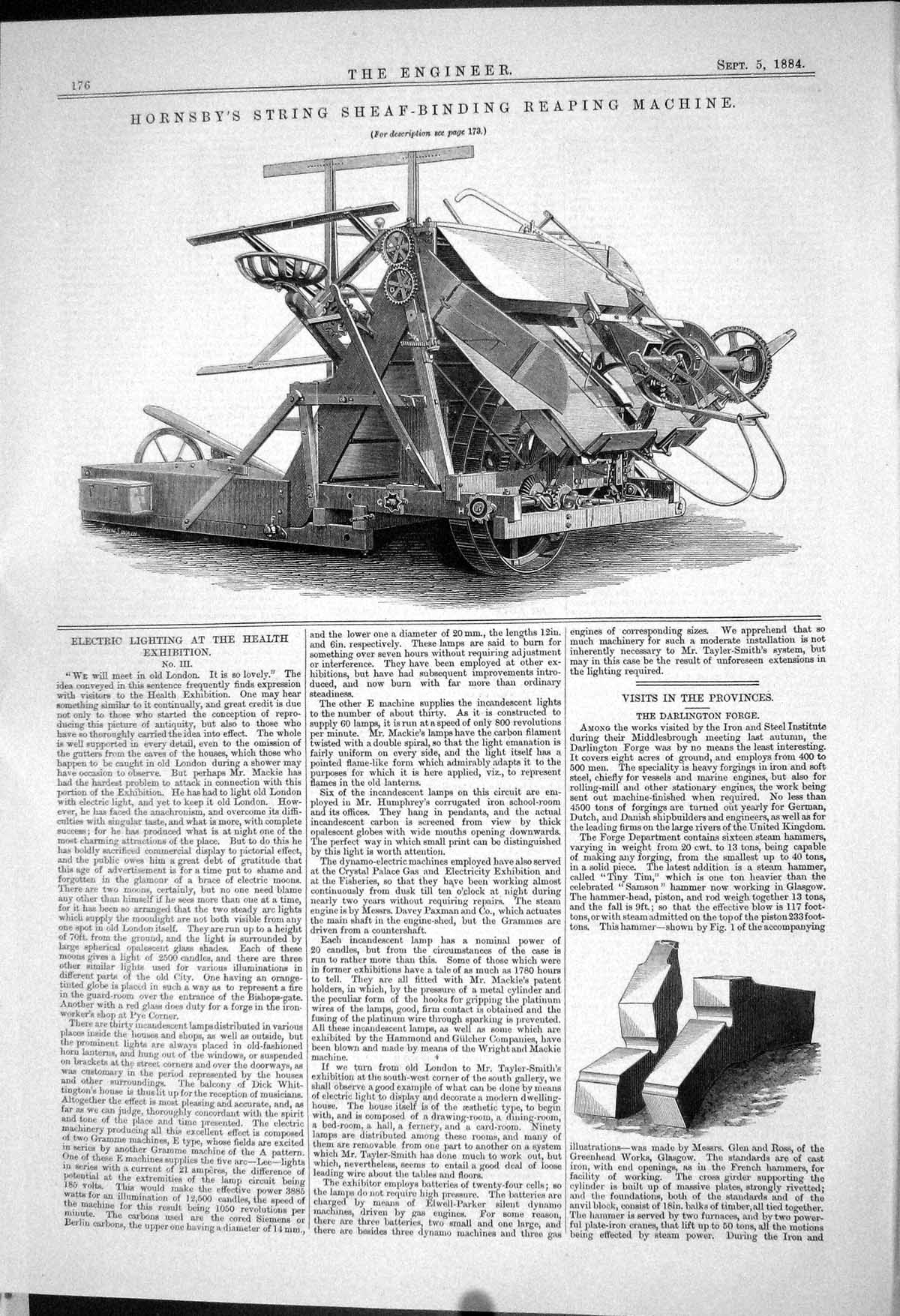 Old Hornsby String Sheaf-Binding Reaping Machine Electric Lighting 18 19th