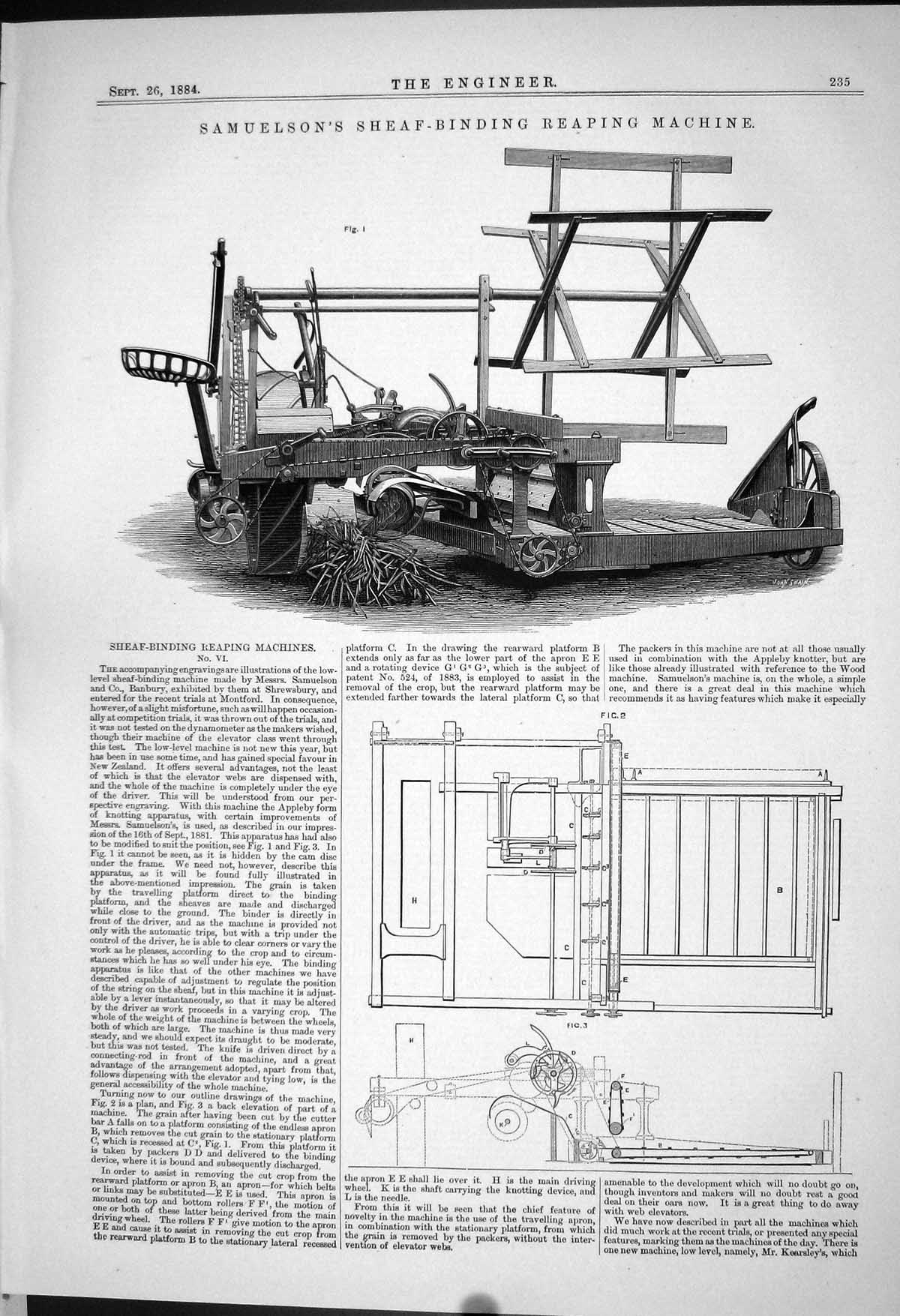 Old *6248 Samuelson Sheaf-Binding Reaping Machine 1883 Illustrations