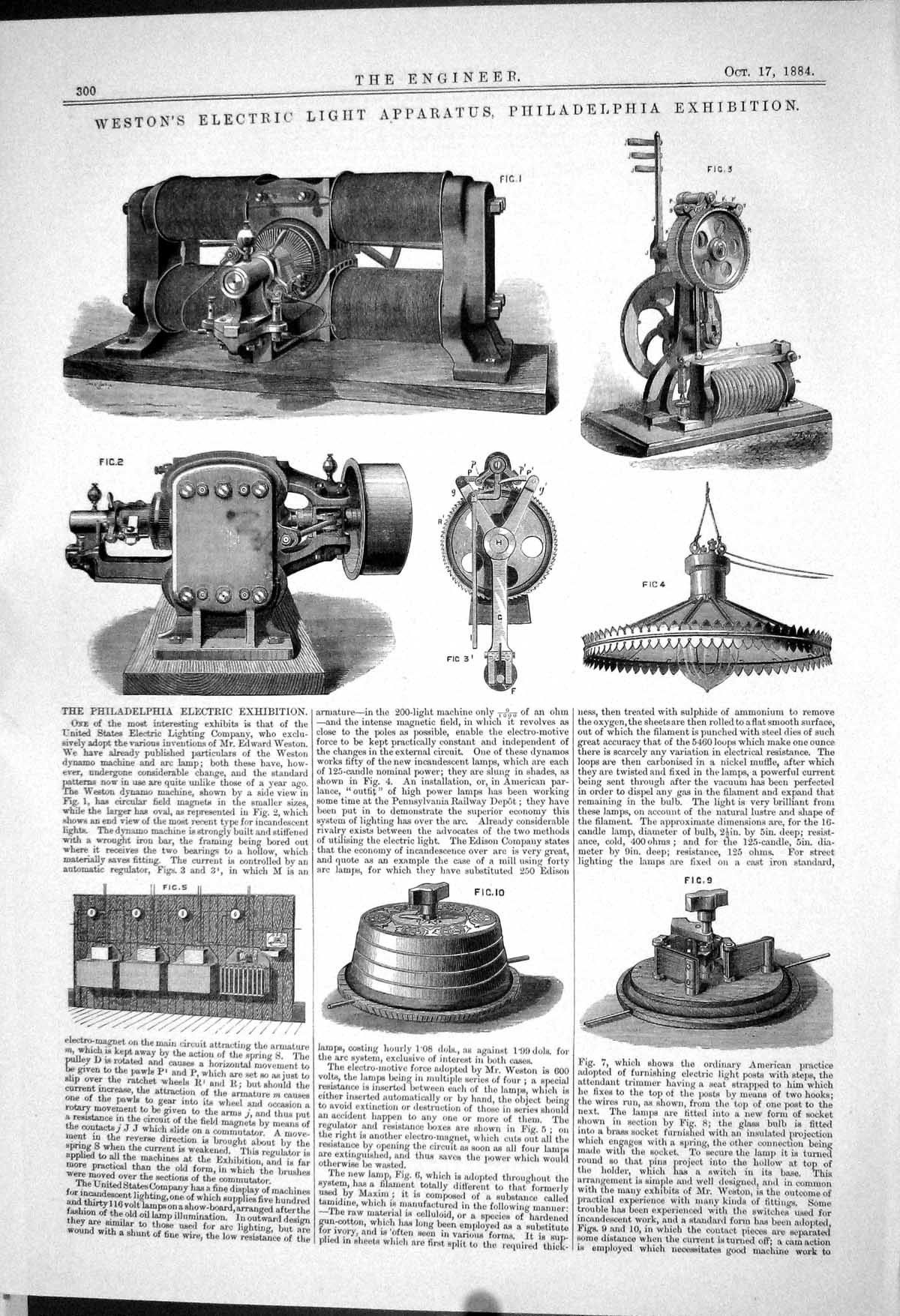 Old *6310 Weston Electric Light Apparatus Philadelphia Exhibition 188