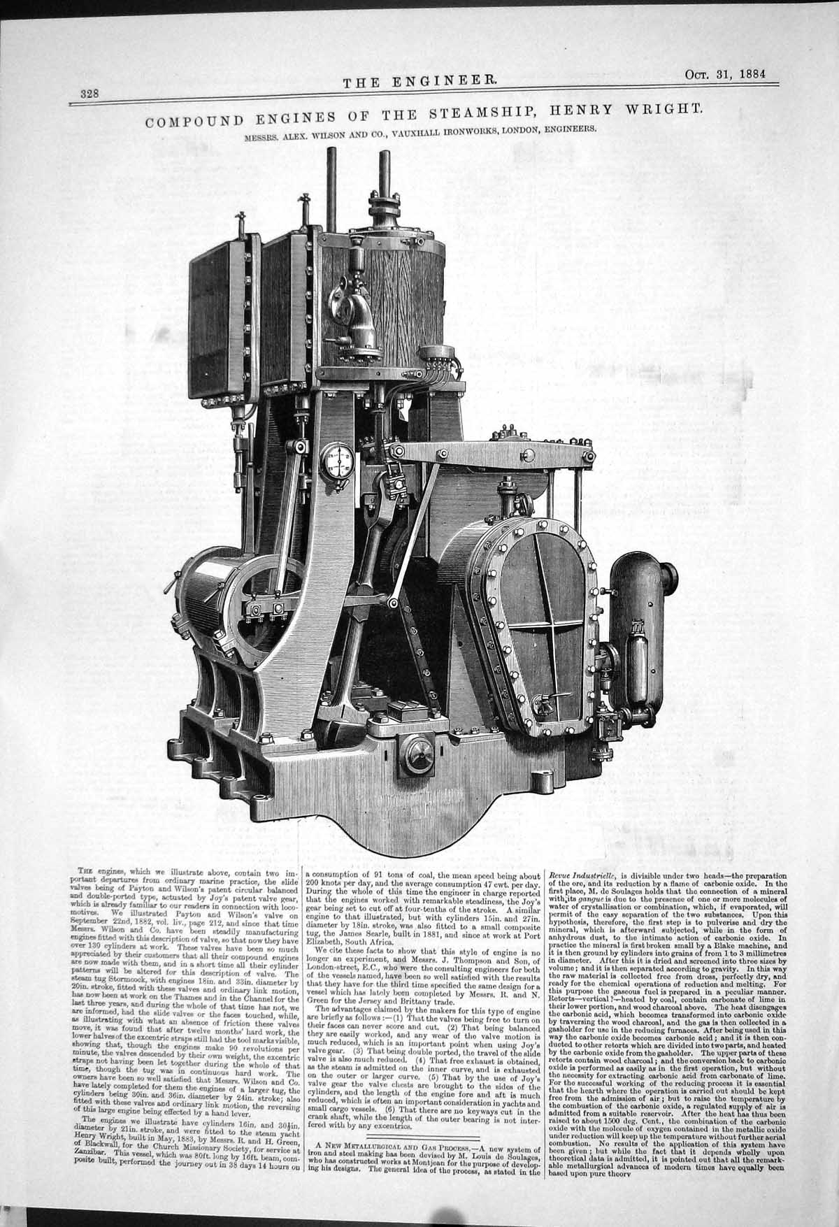 Old *6056 Alex Wilson Vauxhall 1883 Compound Engines Steamship Wright