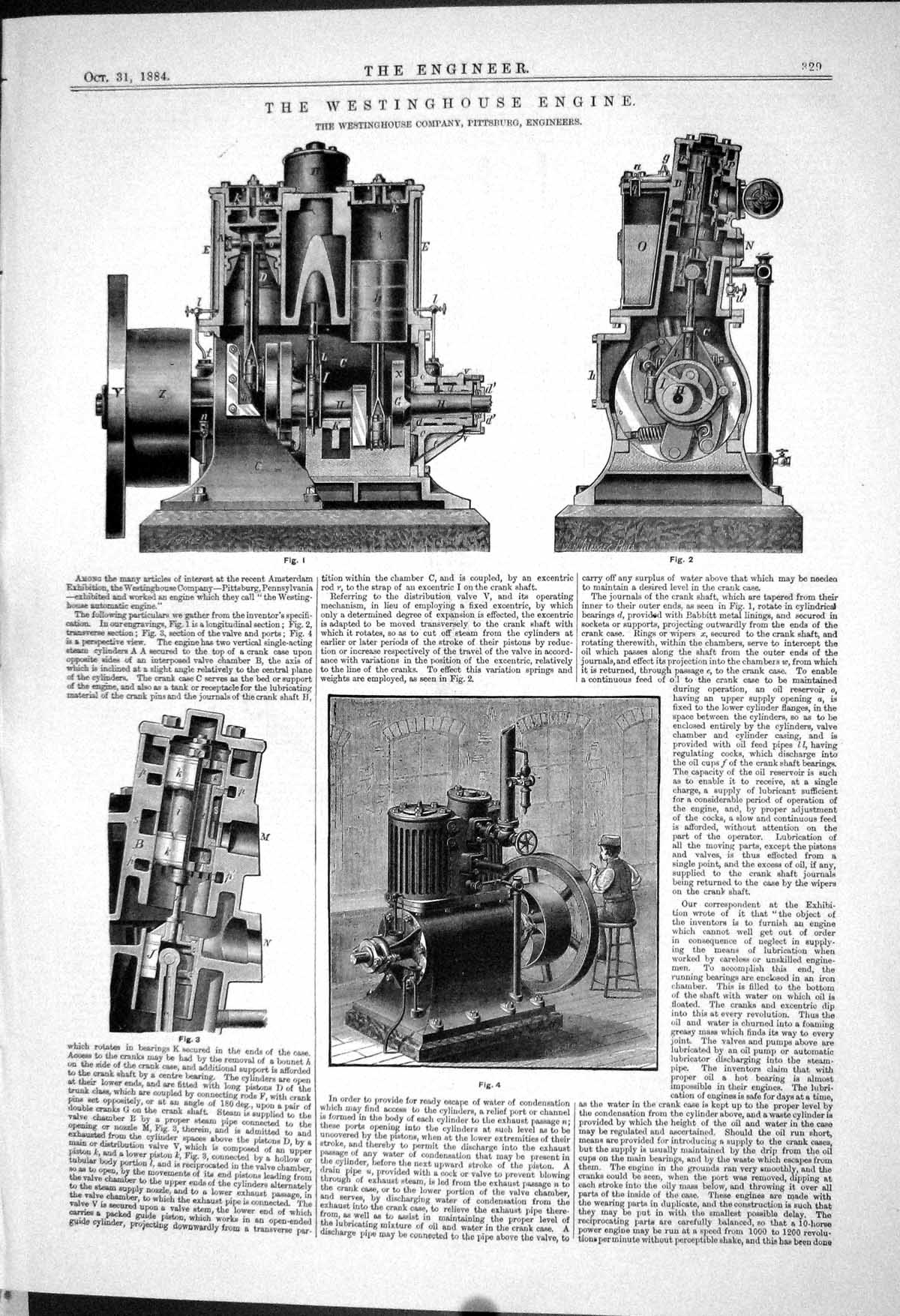 Old Print Westinghouse Engine Engineering Company Pittsburg Figures 1883 19th