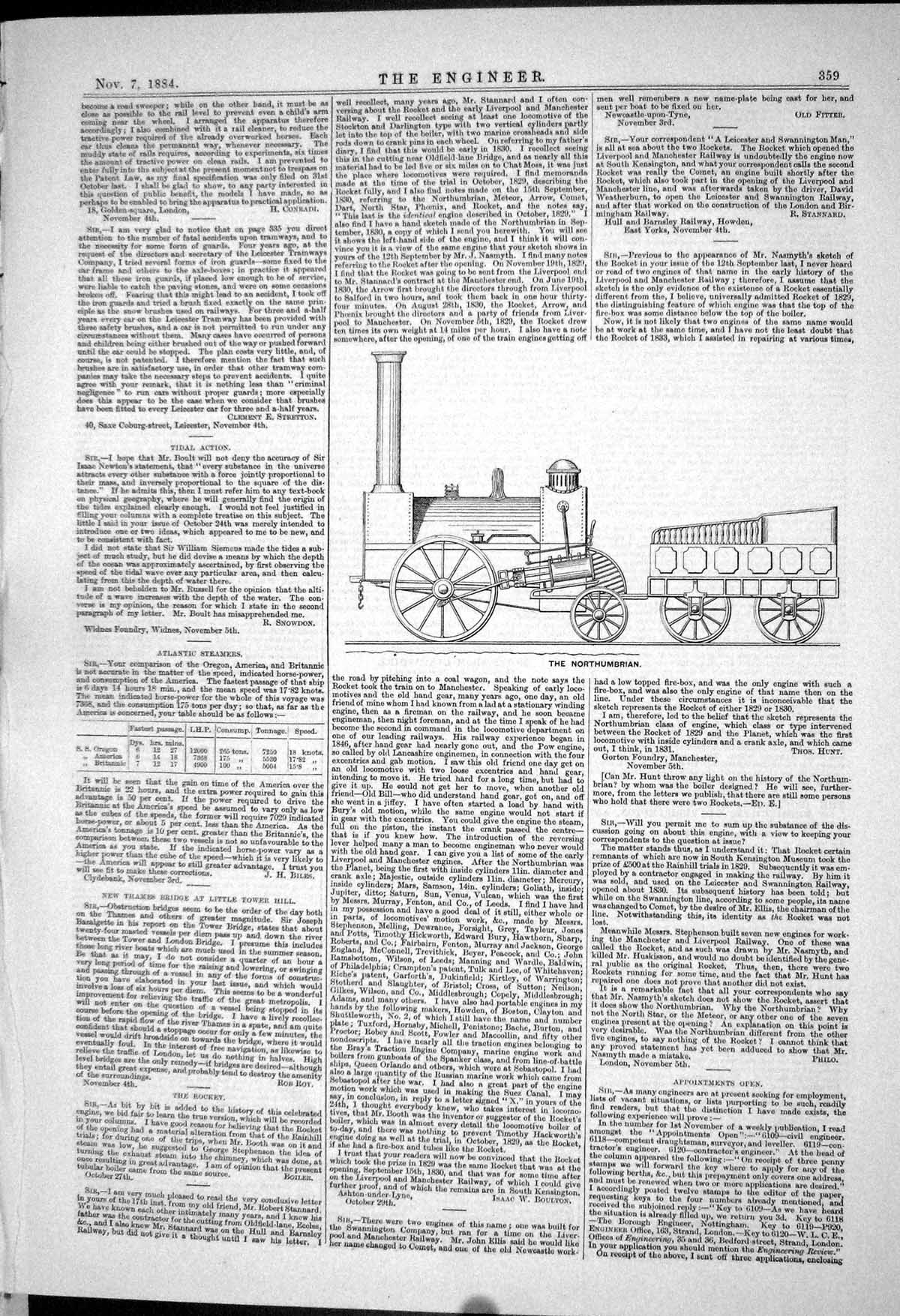 Antique Old Print Northumbrian 1883 Atlantic Steamers Rocket Locomotive Train