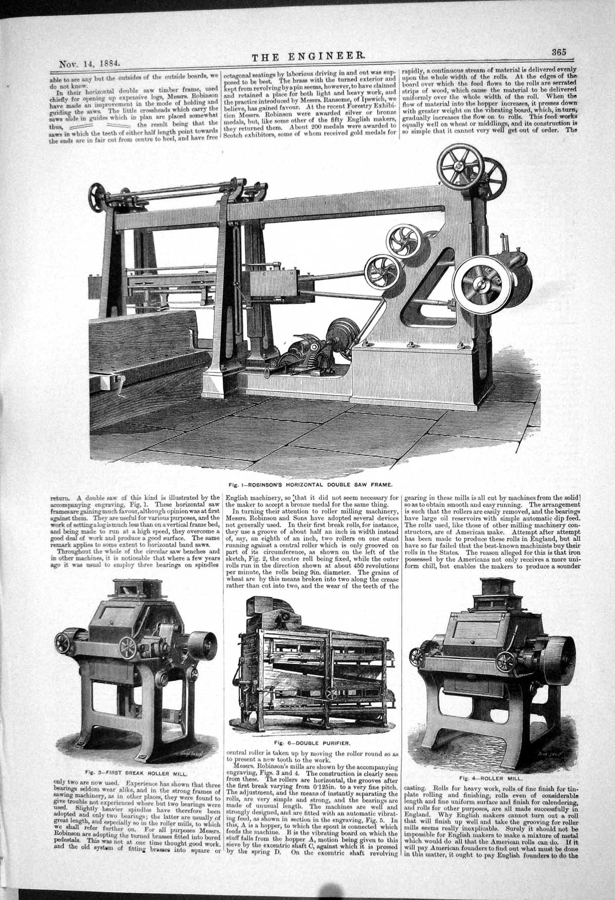 Old *6100 Double Saw Frame Roller Mill Purifier 1883 Physical Society