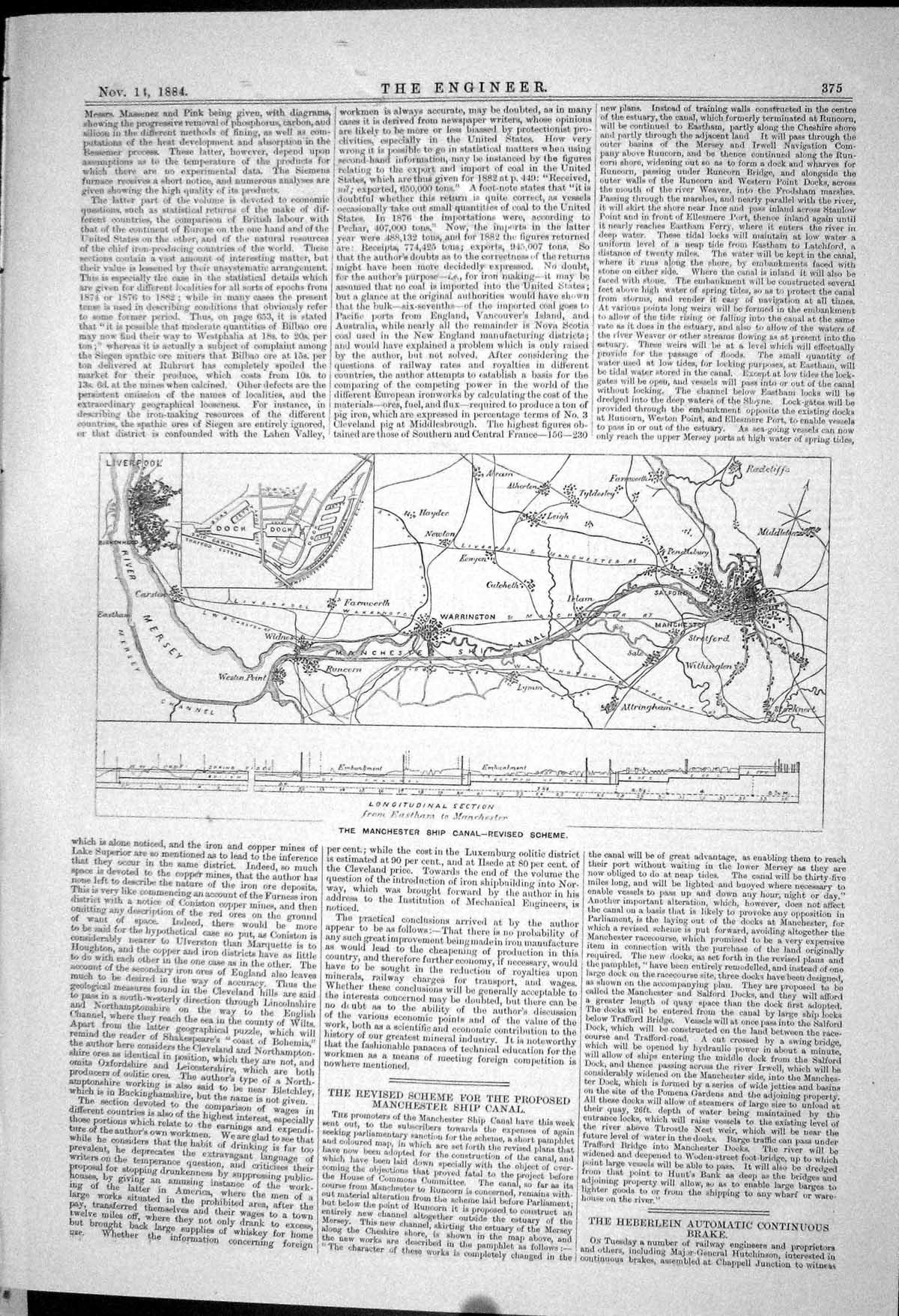 Old Manchester Ship Canal Revised Scheme Heberlein River Mersey 1883 Victorian