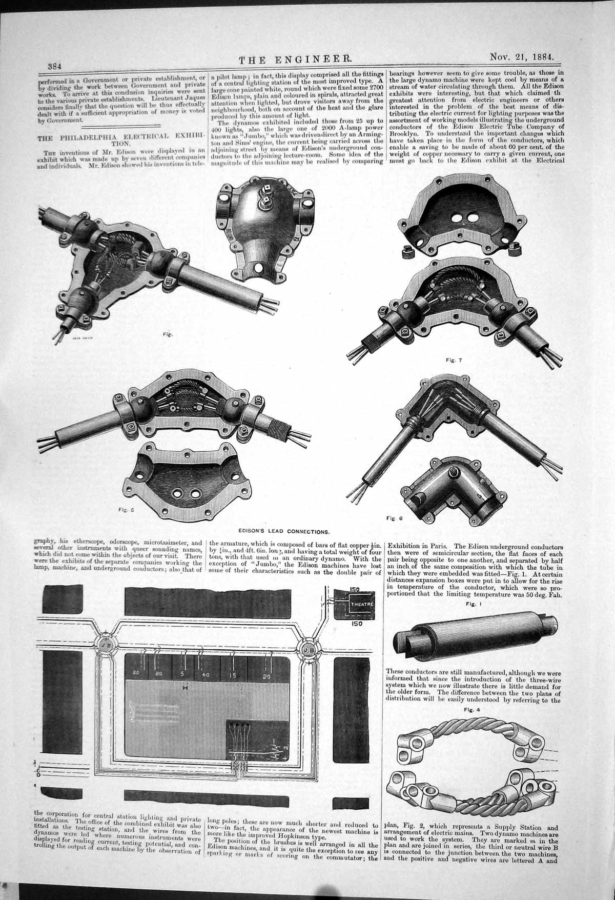 Old Print *6102 Edison Inventions 1883 Philadelphia Electrical Exhibition