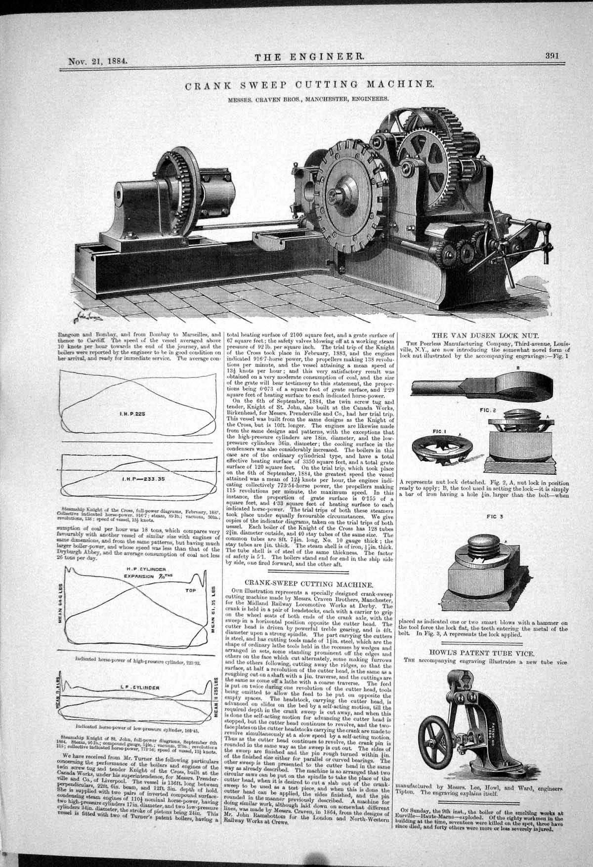 Old *6186 Howl Dusen Craven Manchester 1883 Crank Sweep Cutting Machi
