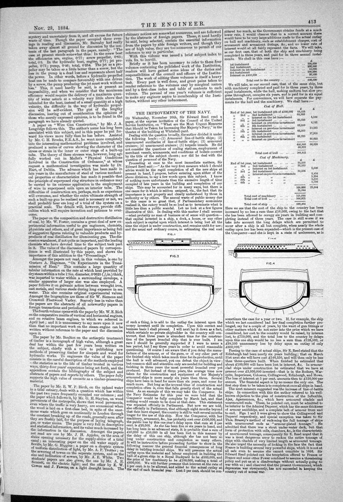 Antique Old Print Navy Improvement Machinery Costs Engineering 1883 Figures