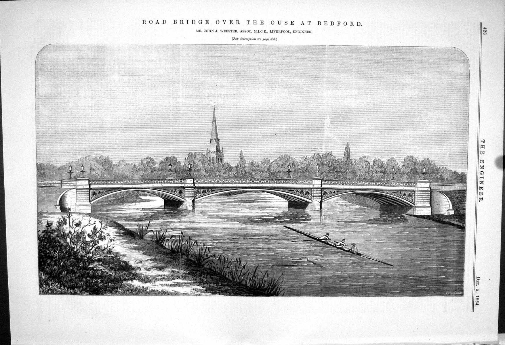 Old Webster Liverpool Ouse Bedford 1883 Road Bridge Sketch River Swai Victorian
