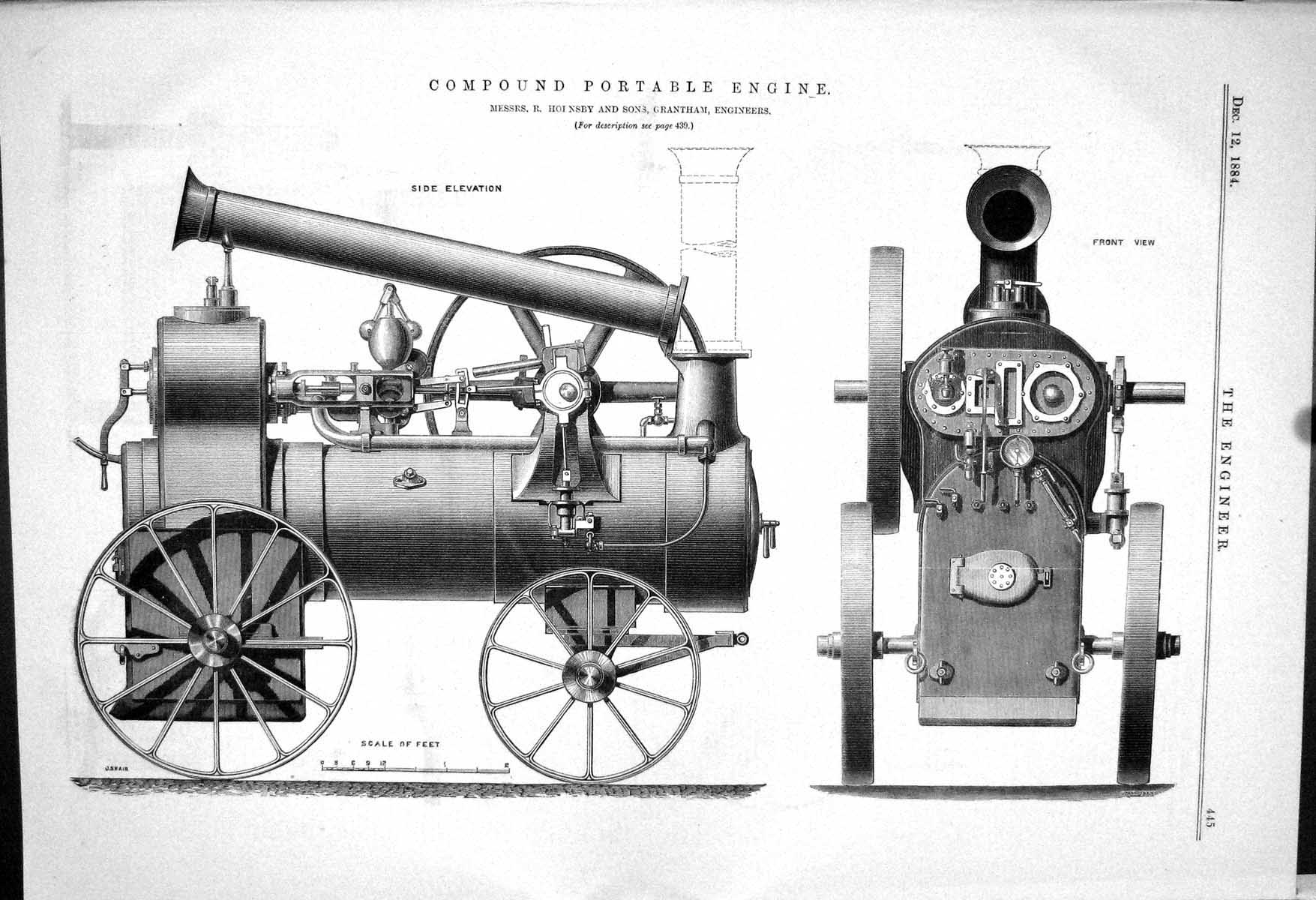 Old *6152 Sketches 1883 Three Horse-Power Portable Engine Marshall No
