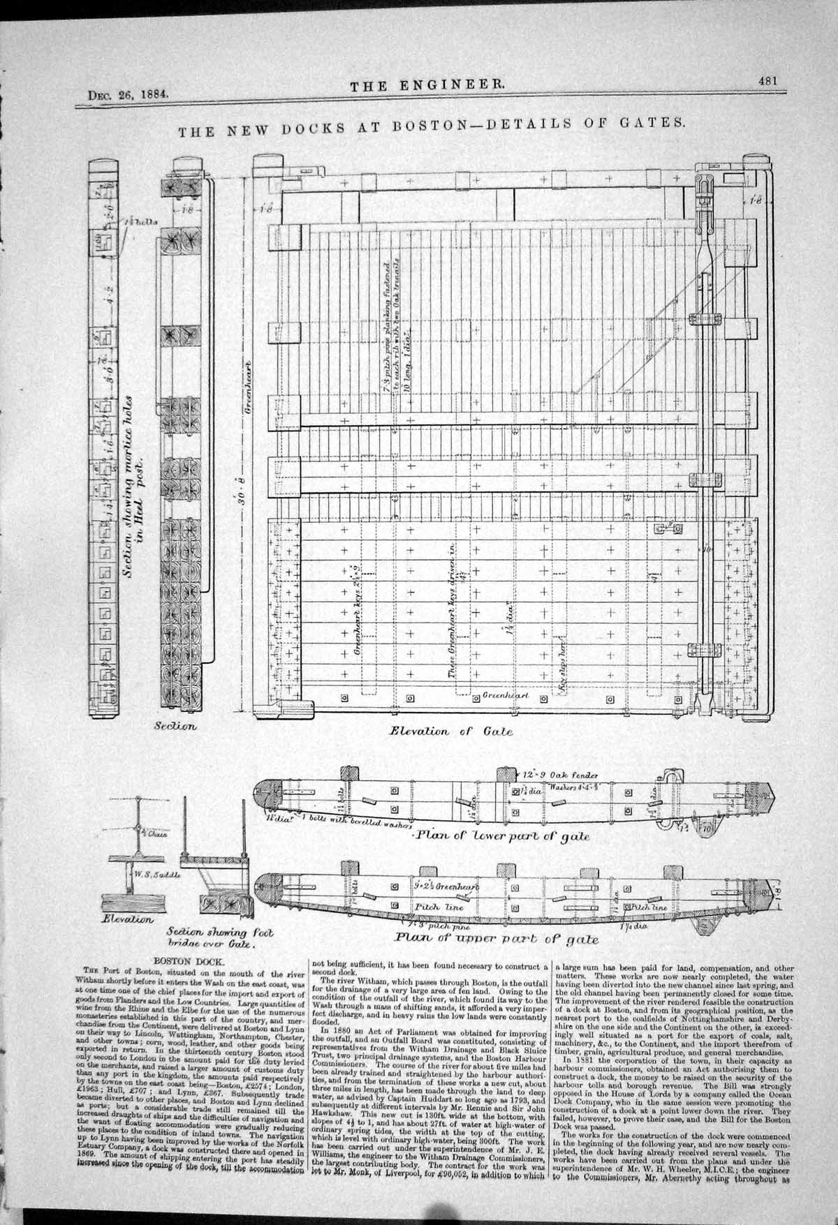 Old *6080 Boston Wheeler Abernethy James Engineering Docks 1883 Plan