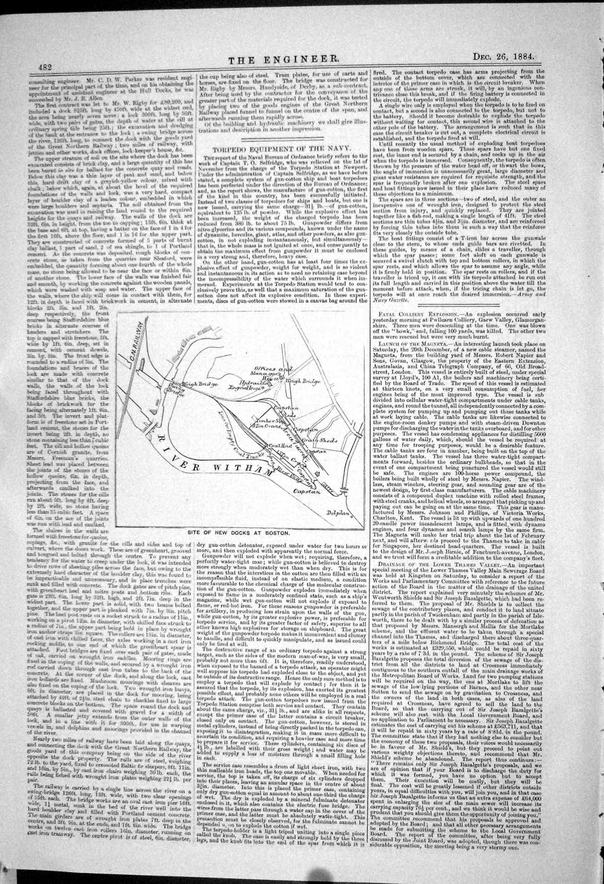 Old *6078 Boston Docks Details Gates Torpedo Equipment Navy 1883 With