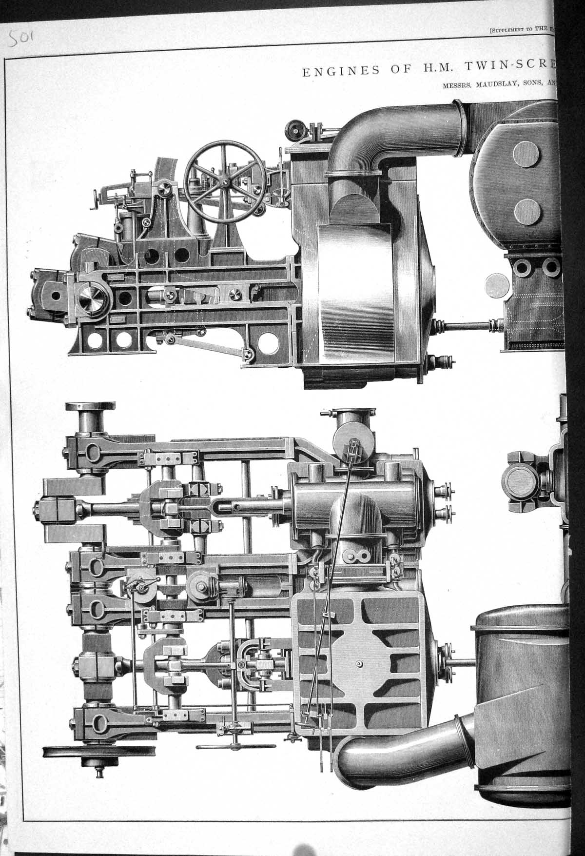 Old Print Amphion Engines Twin-Screw Steel Cruiser Maudslay Lambeth 1883 19th