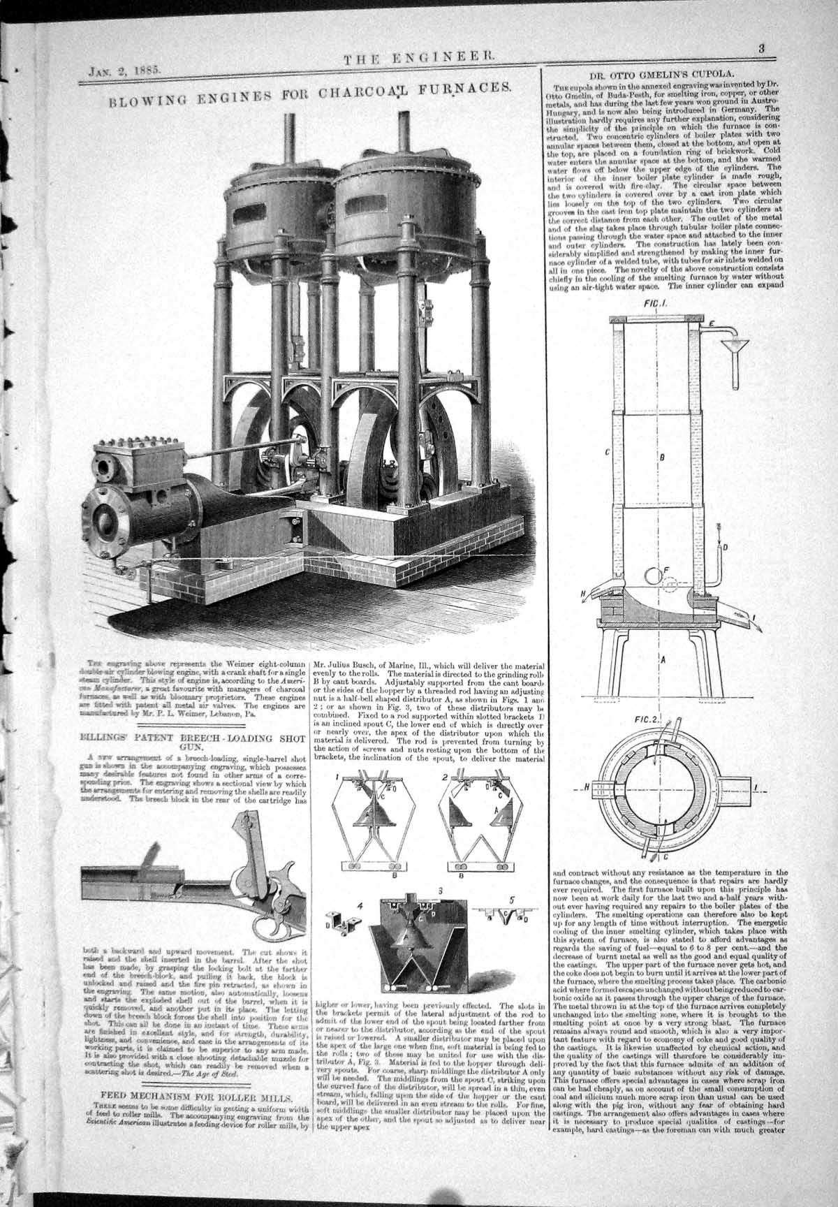 Old 1885 Blowing Engines Charcoal Furnaces Billings Breech-Loading Gu Victorian