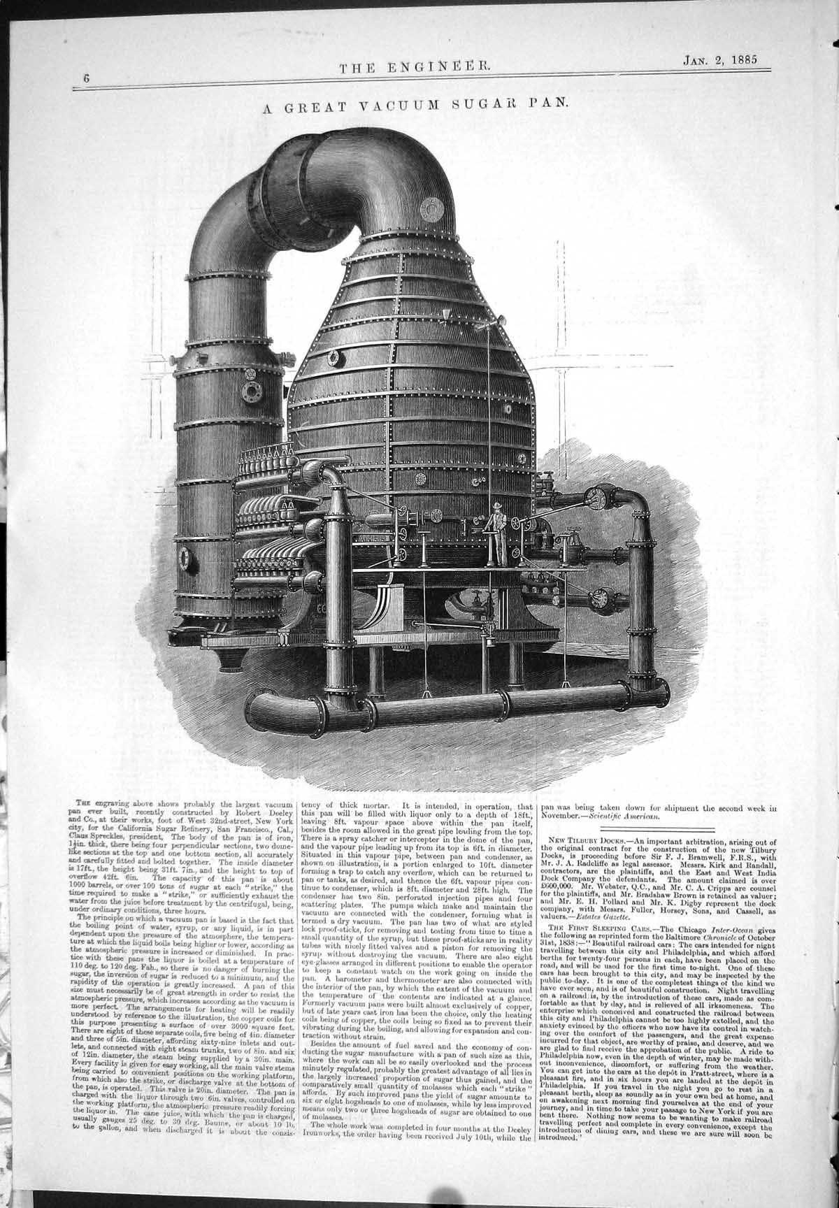 Antique Old Print 1885 Great Vacuum Sugar Pan Machinery Robert Deeley America