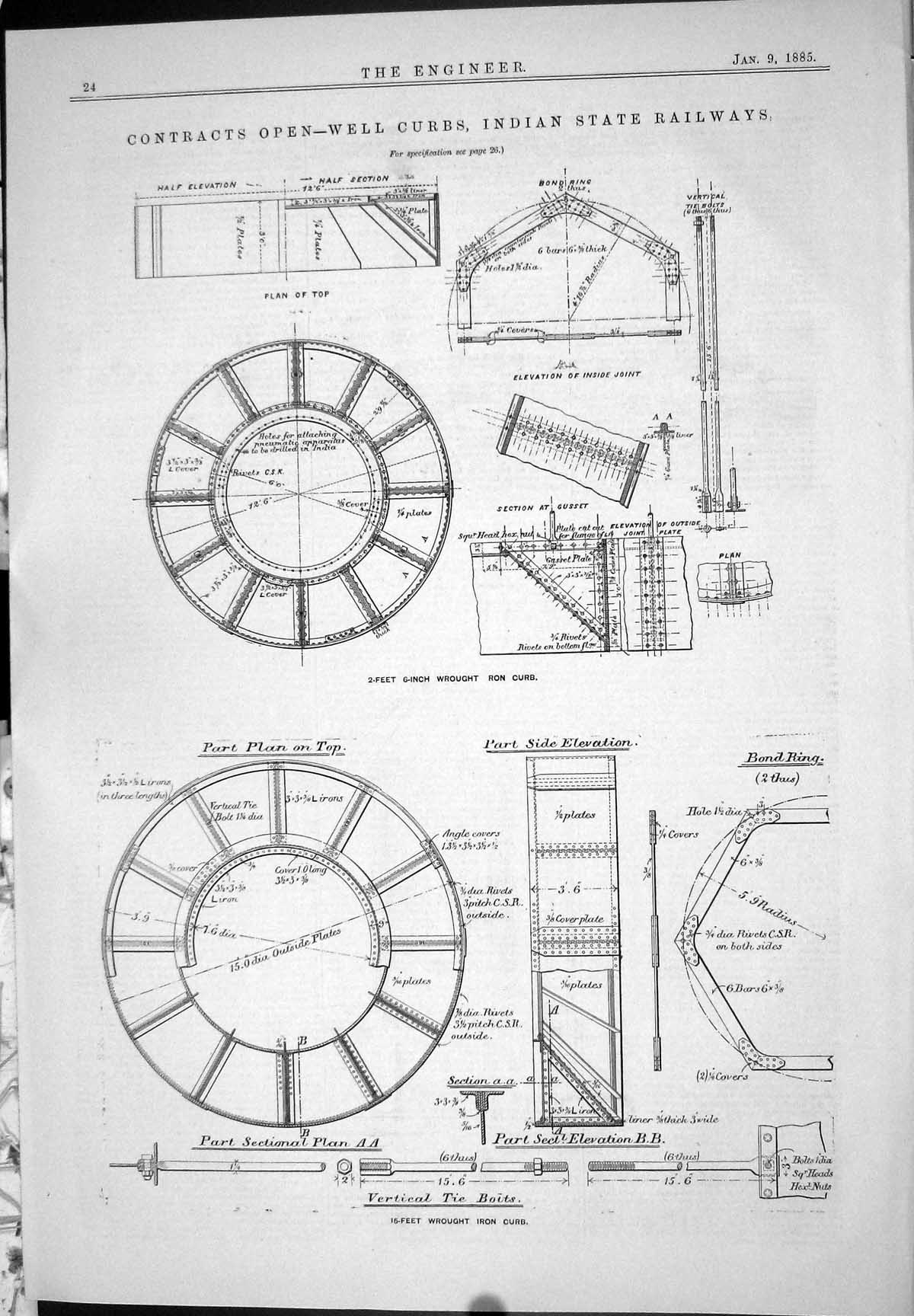 Old 1885 Contracts Open Well Curbs Indian State Railway Plan Diagrams Victorian