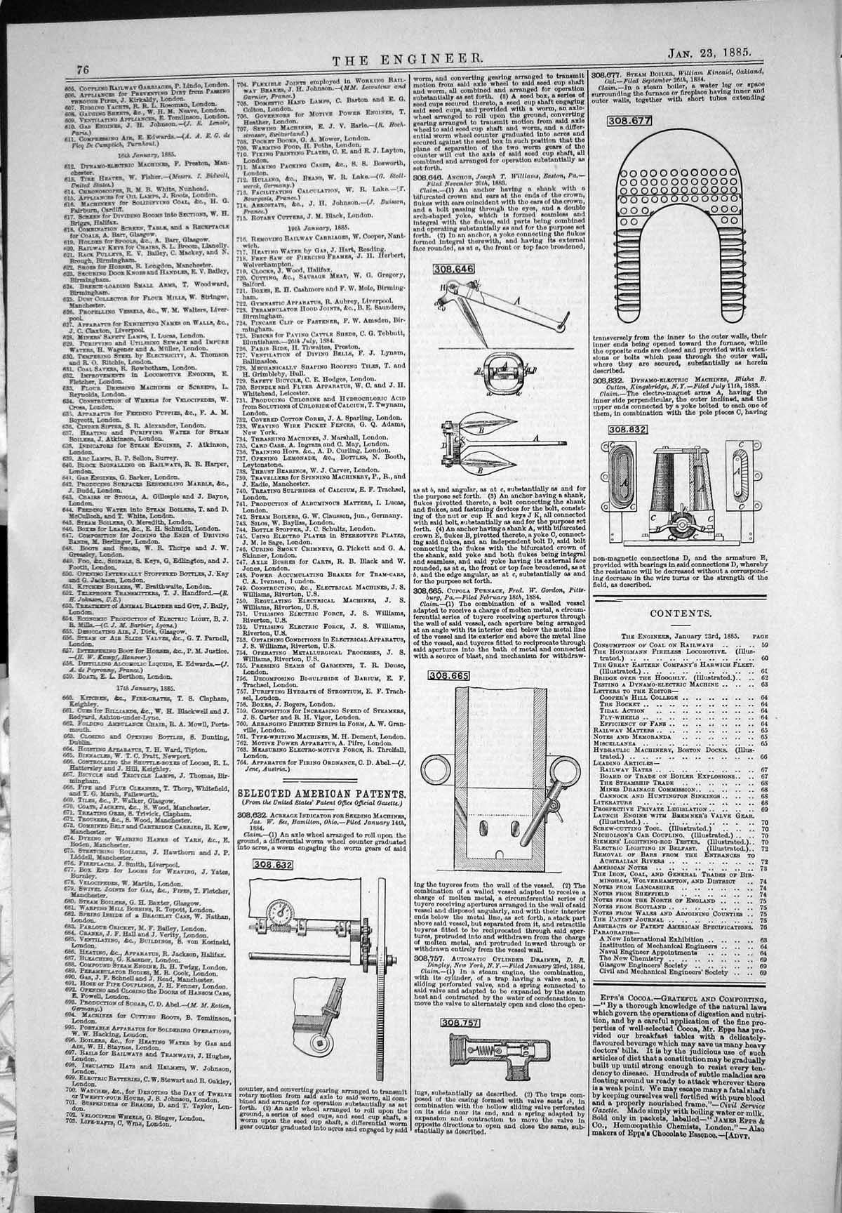 Old American Patents 1885 Hamilton Dingley Williams Pittsburg Cutten Victorian