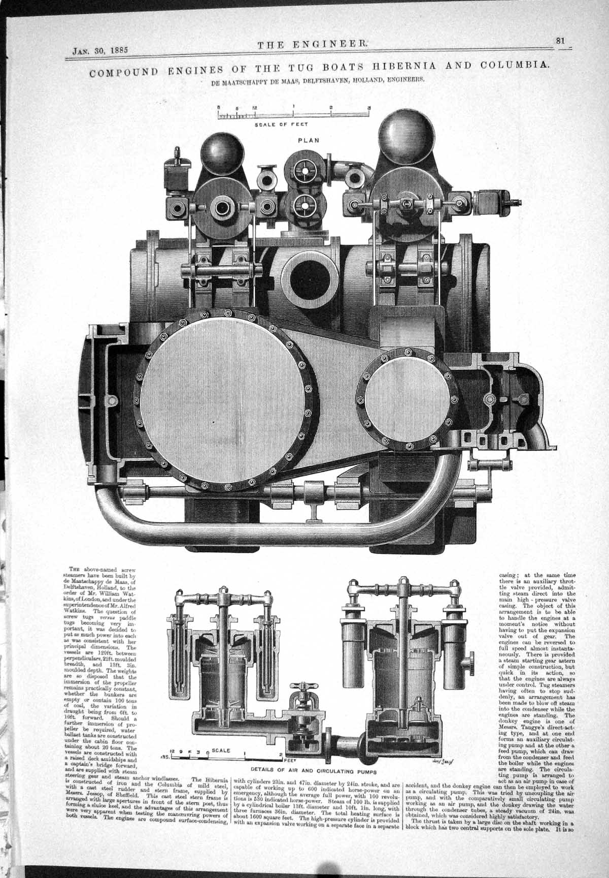 Old 1885 Compound Engines Tug Boats Hibernia Columbia Maatschappy Maa Victorian