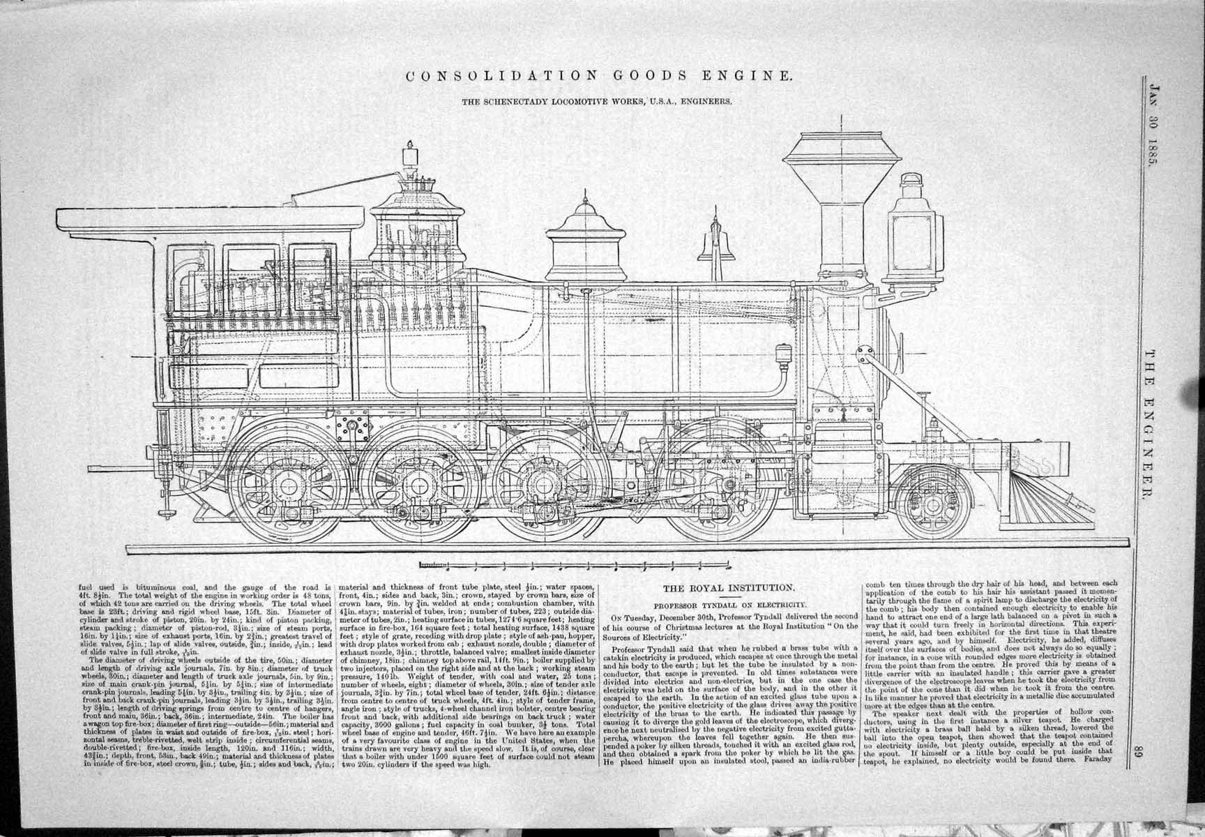 Old Engineering 1885 Consolidation Goods Engine Train Schenectady Rai Victorian