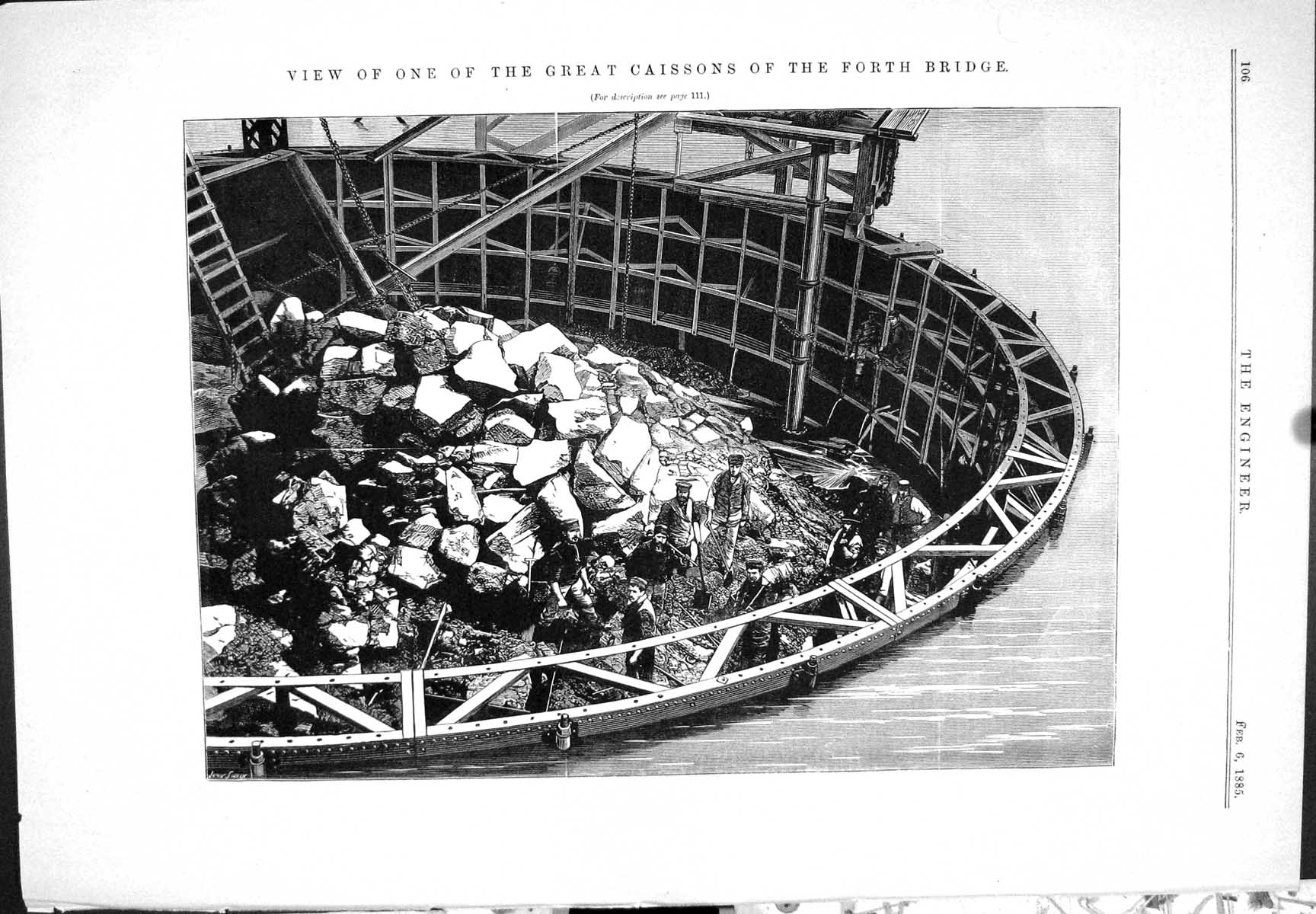 Old Engineering 1885 View One Great Caissons Firth Forth Bridge Scotl Victorian
