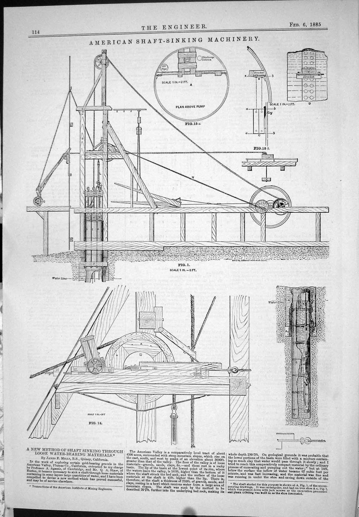 Antique Print 1885 American Shaft-Sinking Machinery Mills Plan Floor Drift 19th