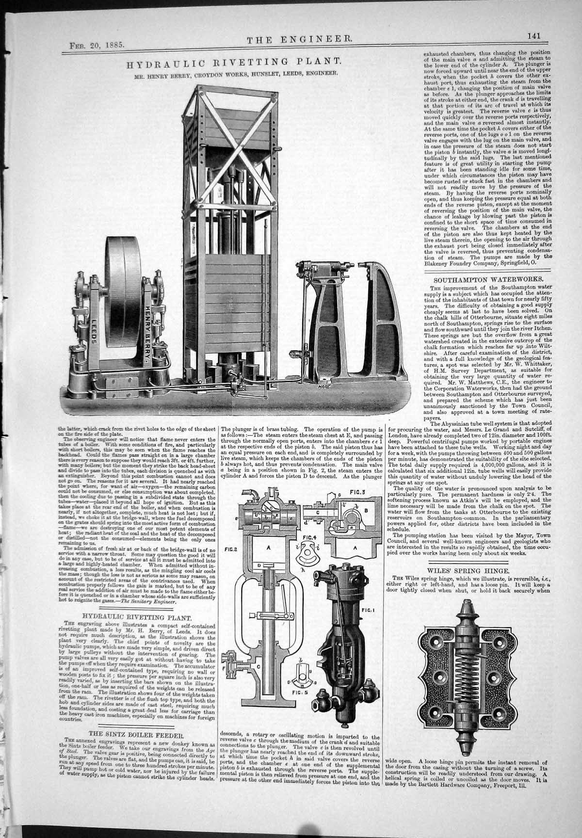Antique Print 1885 Hydraulic Rivetting Plant Henry Berry Wiles Spring Hinge