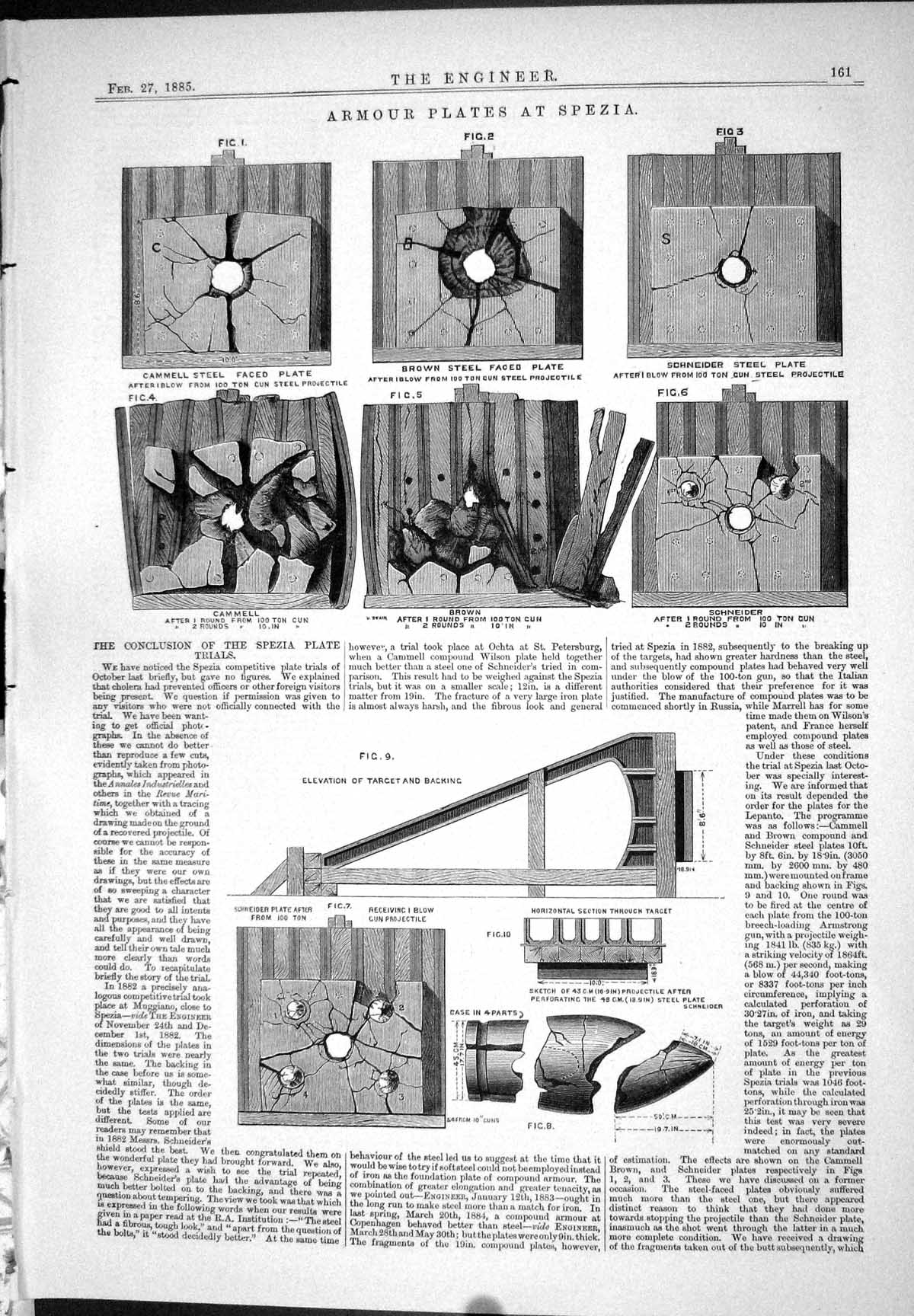 Old Print 1885 Armour Plates Spezia Trials Cammell Steel Schneider Brown 19th