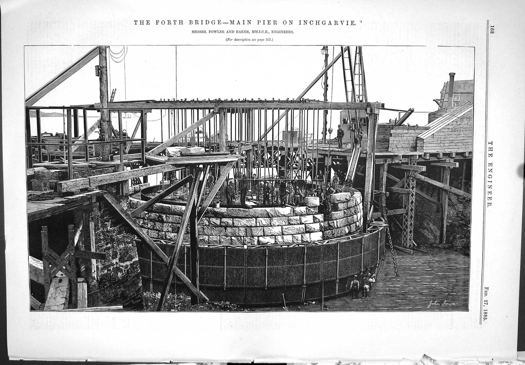 Antique Print 1885 Firth Forth Railway Bridge Pier Inchgarvie Fowler Baker 19th