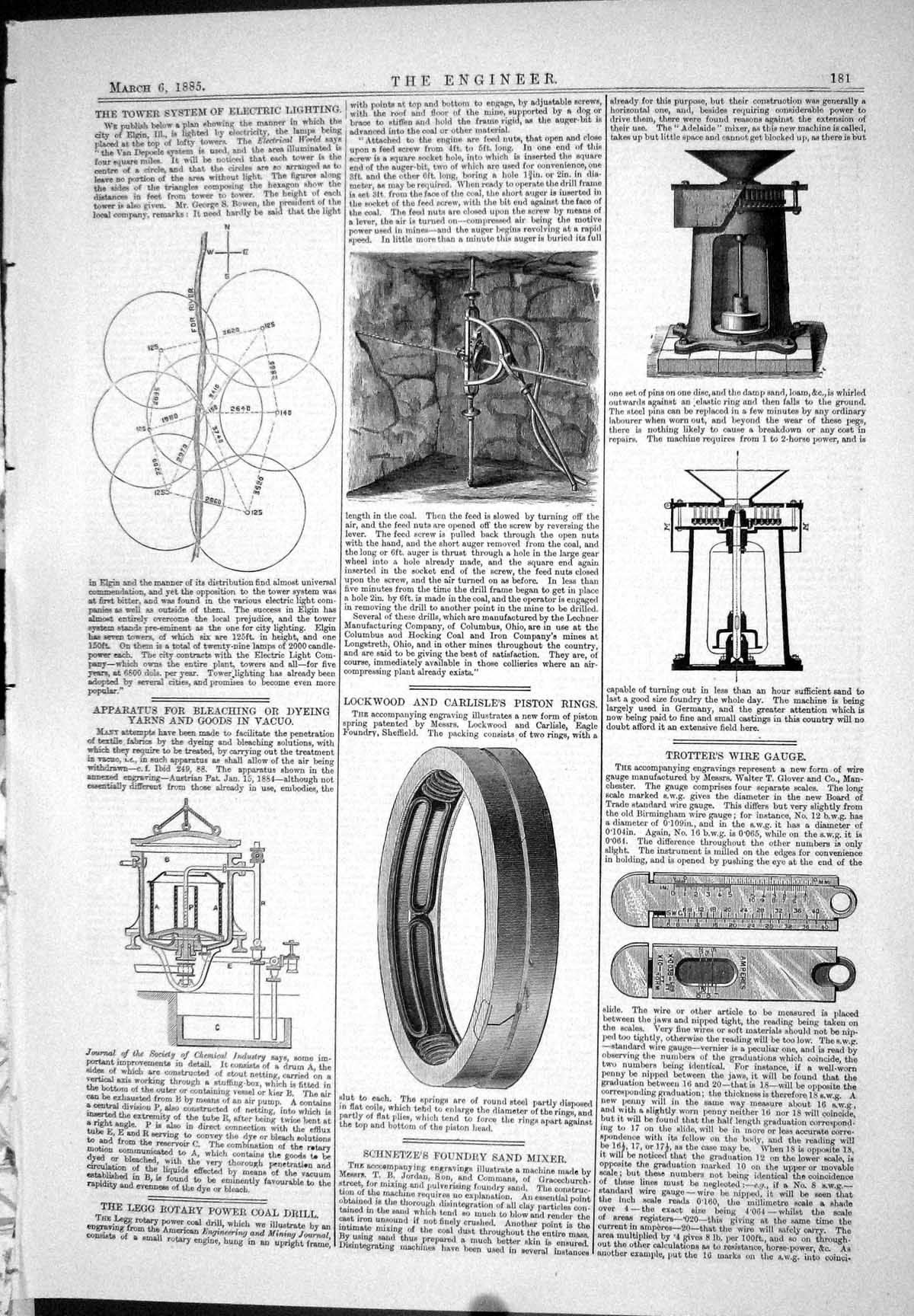 Antique Print 1885 Tower System Electric Lighting Lockwood Carlisle Trotter