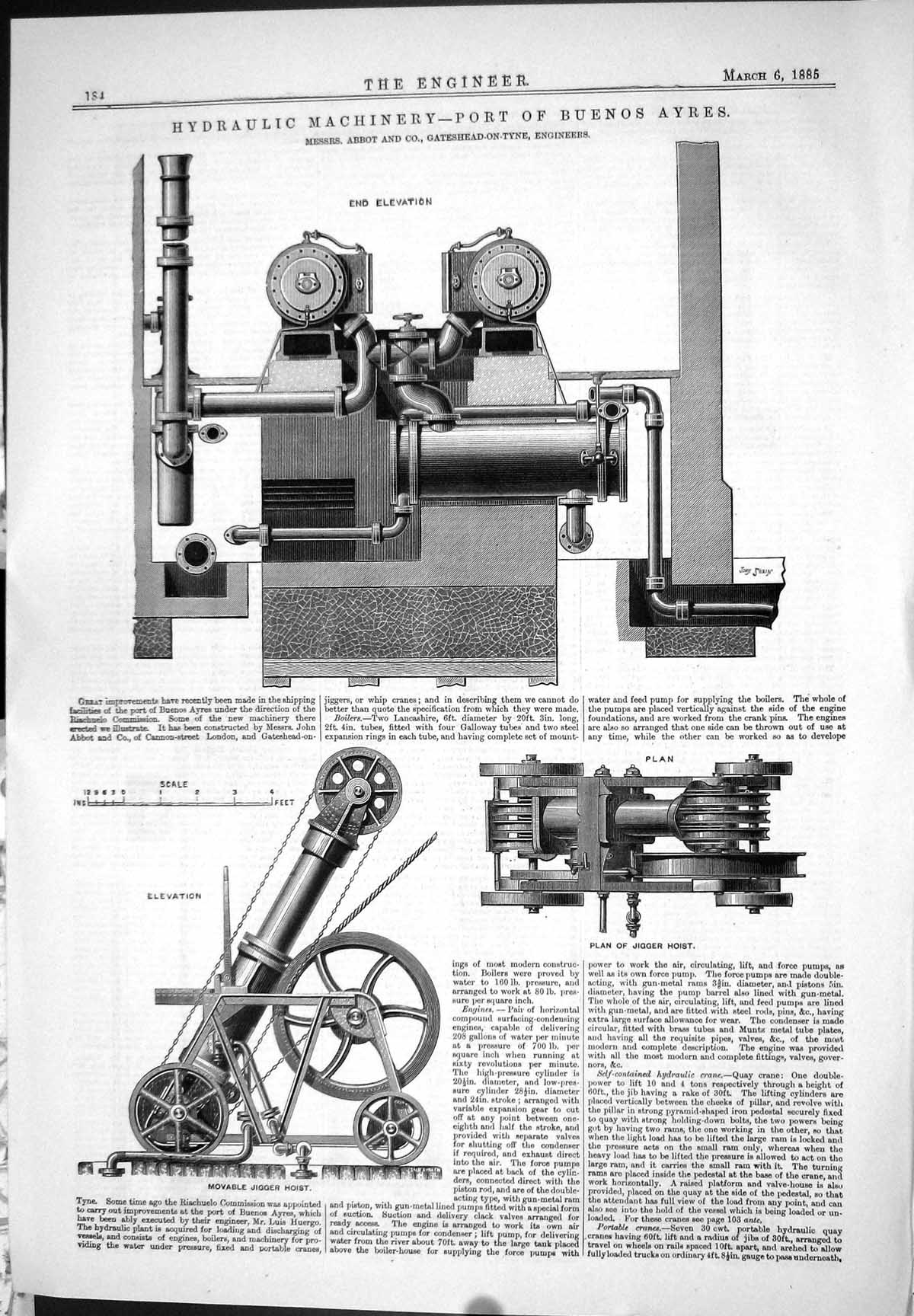 Antique Print 1885 Hydraulic Machinery Port Buenos Ayres Abbot Jigger Hoist
