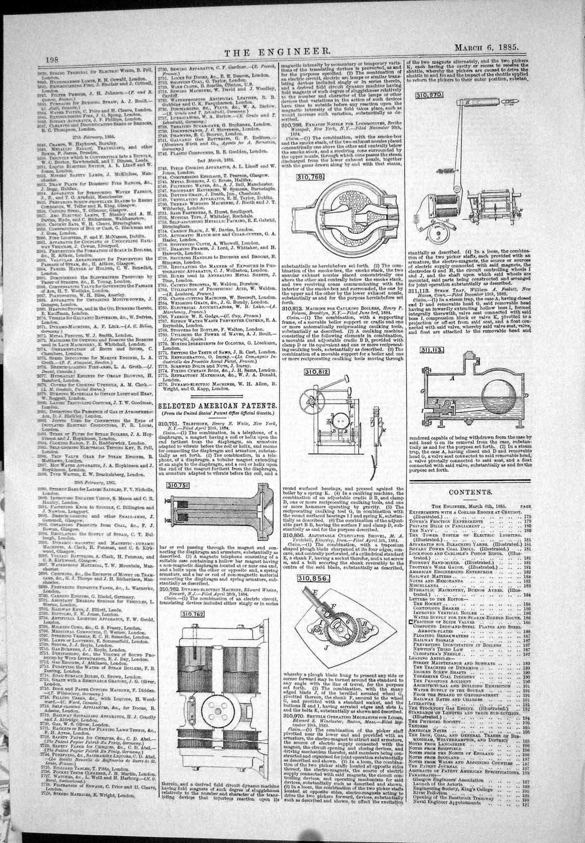 Antique Old Print American Patents 1885 Telephone Waite Weston Folsom Foskett