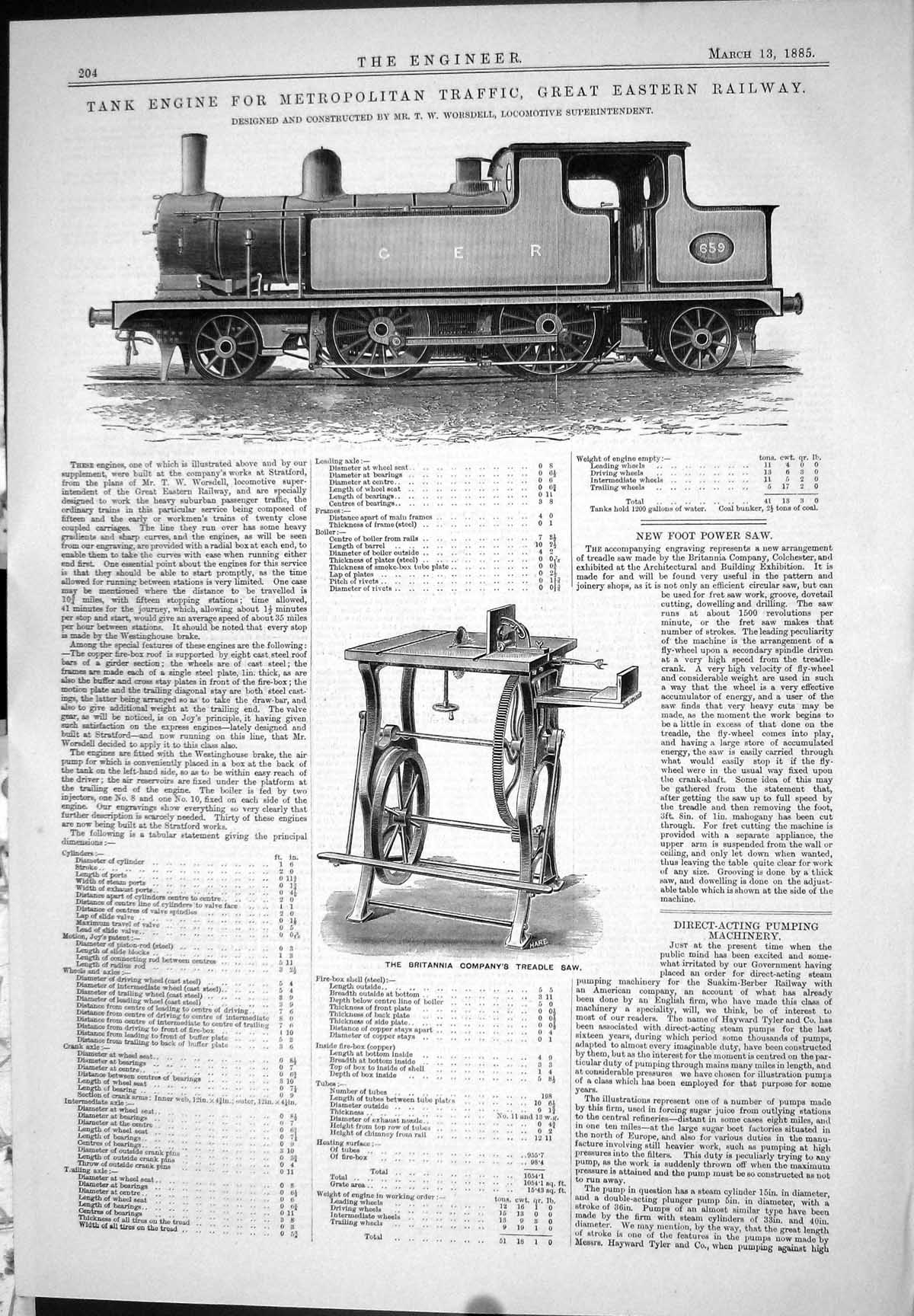Old 1885 Tank Engine Metropolitan Traffic Eastern Railway Worsdell Sa Victorian