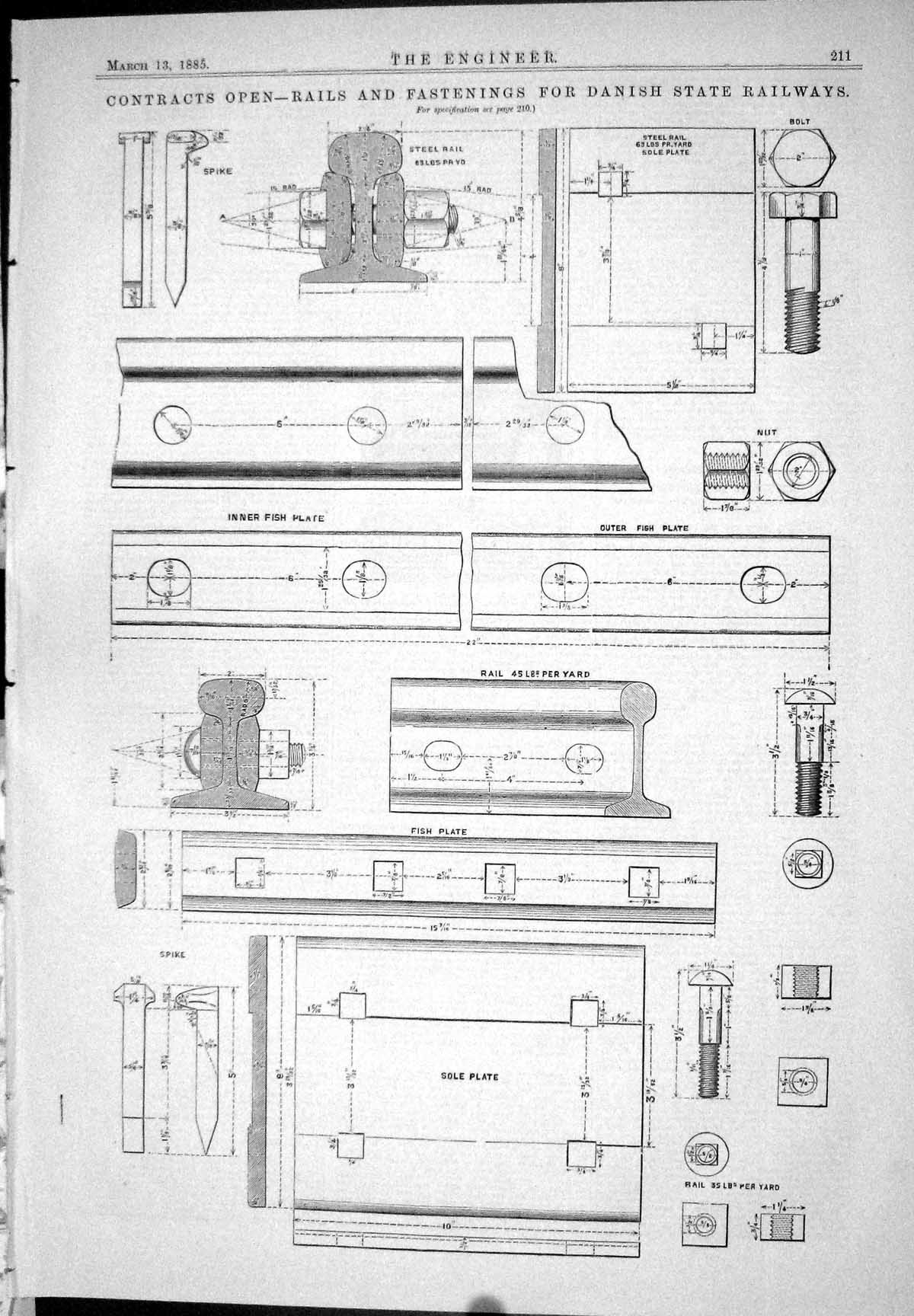Old Contracts Open 1885 Rails Fastening Danish State Railways Plates Victorian