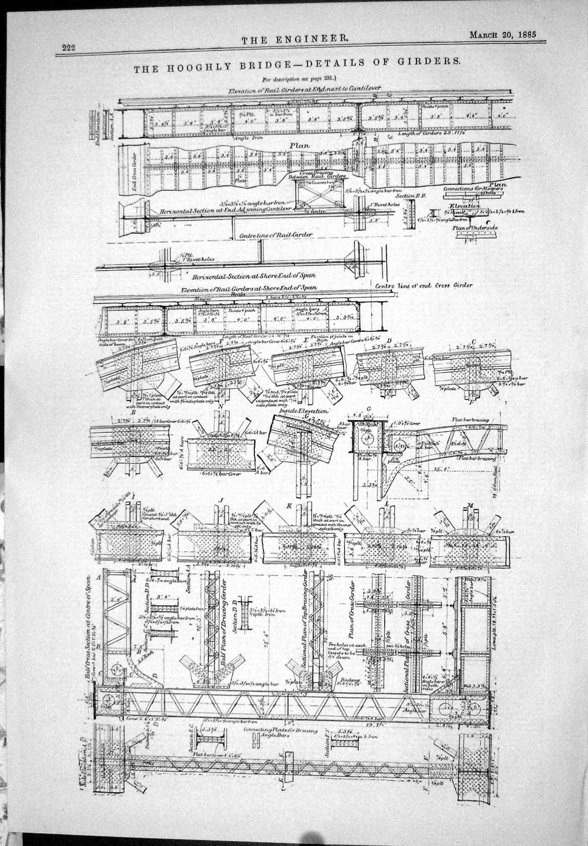 Old Engineering 1885 Hooghly Bridge Details Girders Cantilever Railwa Victorian